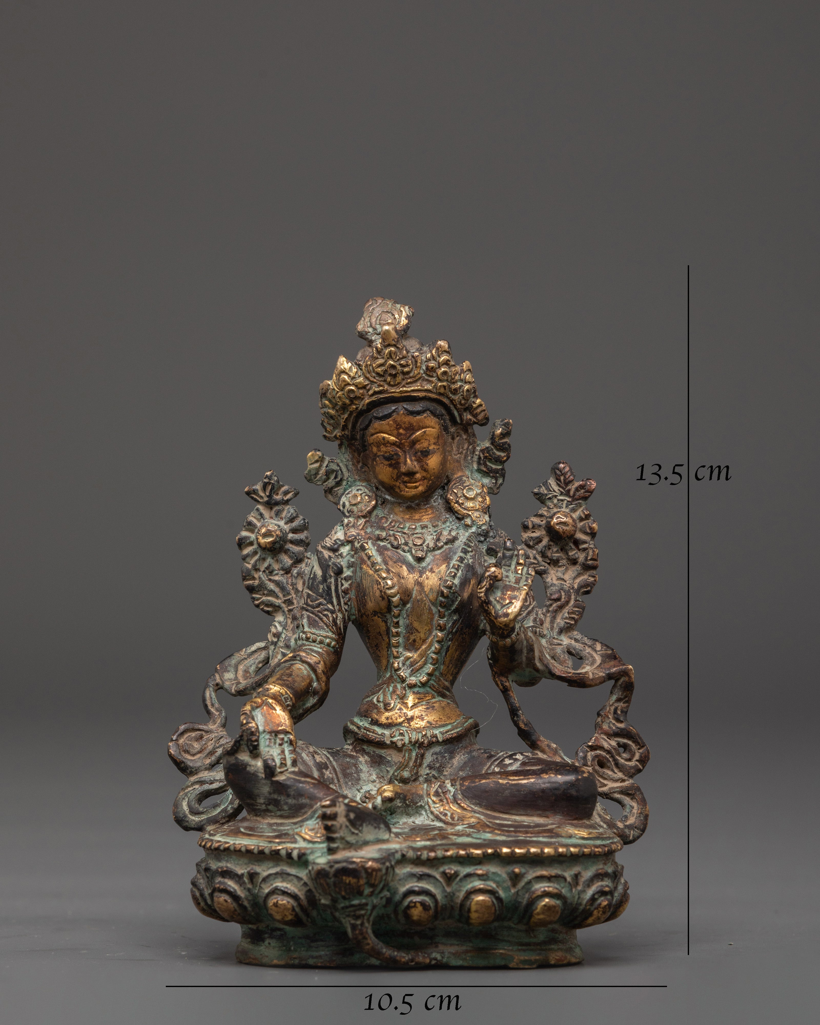 Handmade Green Tara Figurine | Antique Copper Buddha Statue