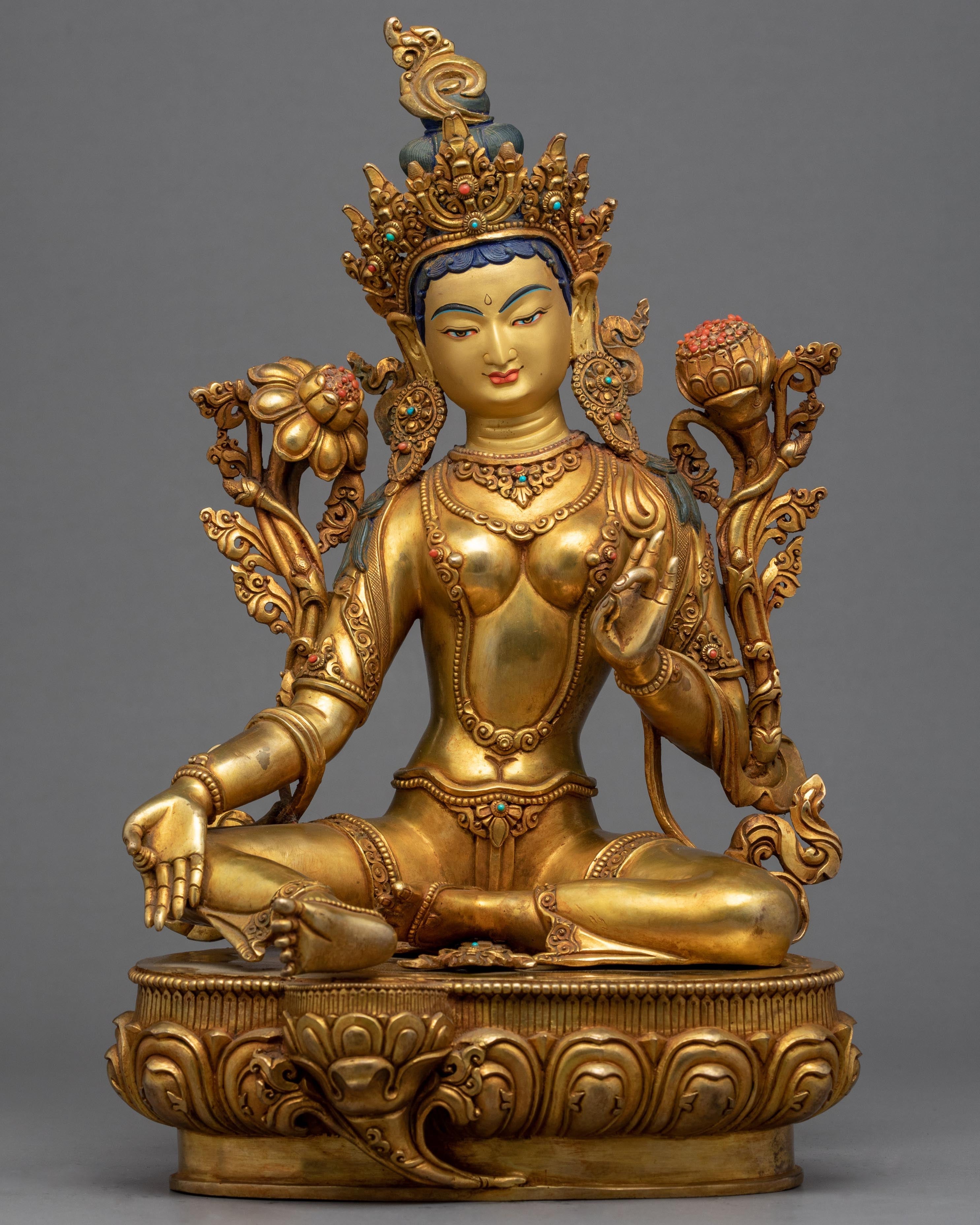 Green Tara Gold Plated Statue