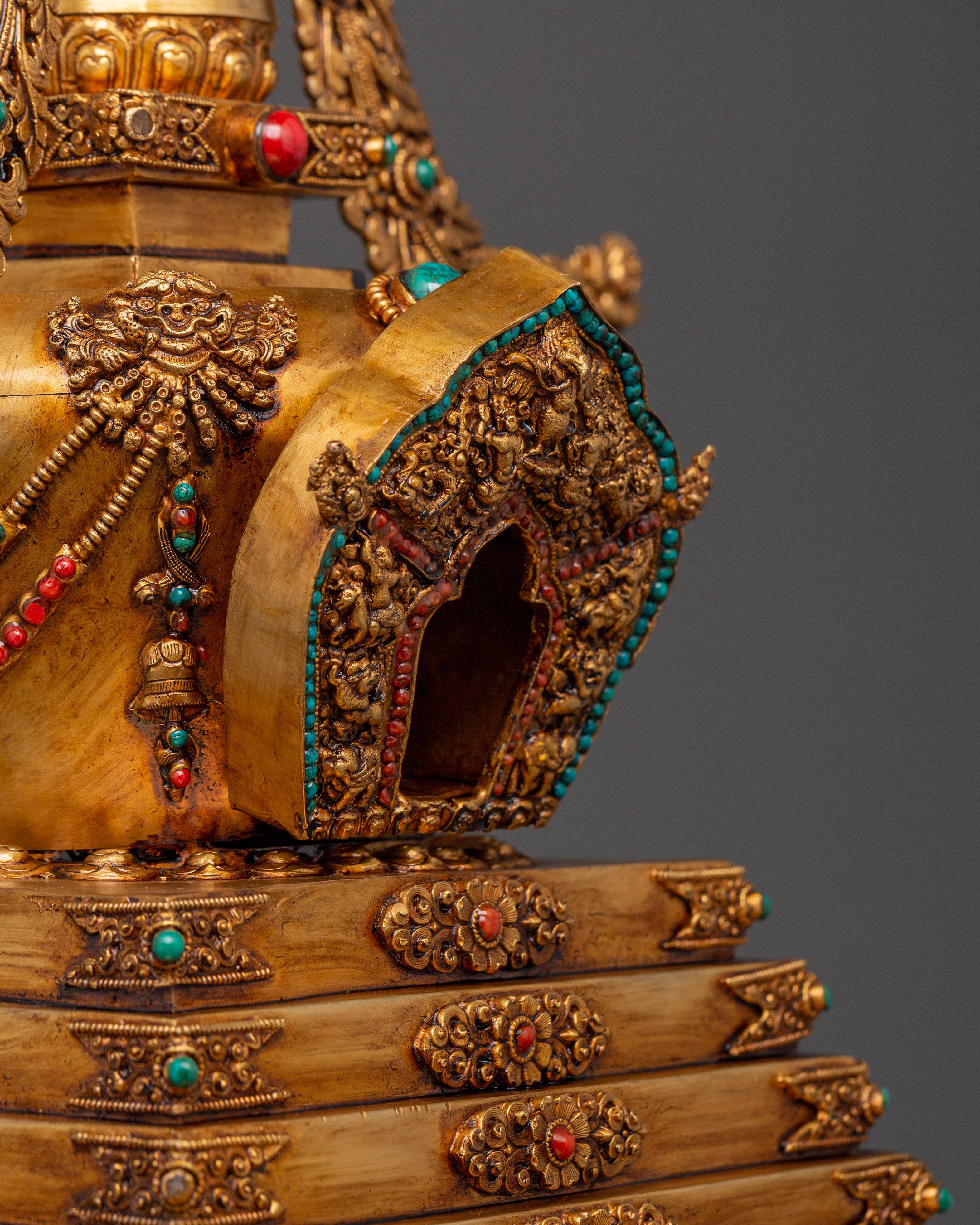 Spiritual Meditation Stupa | Copper & Gold-Plated Tibetan Relic