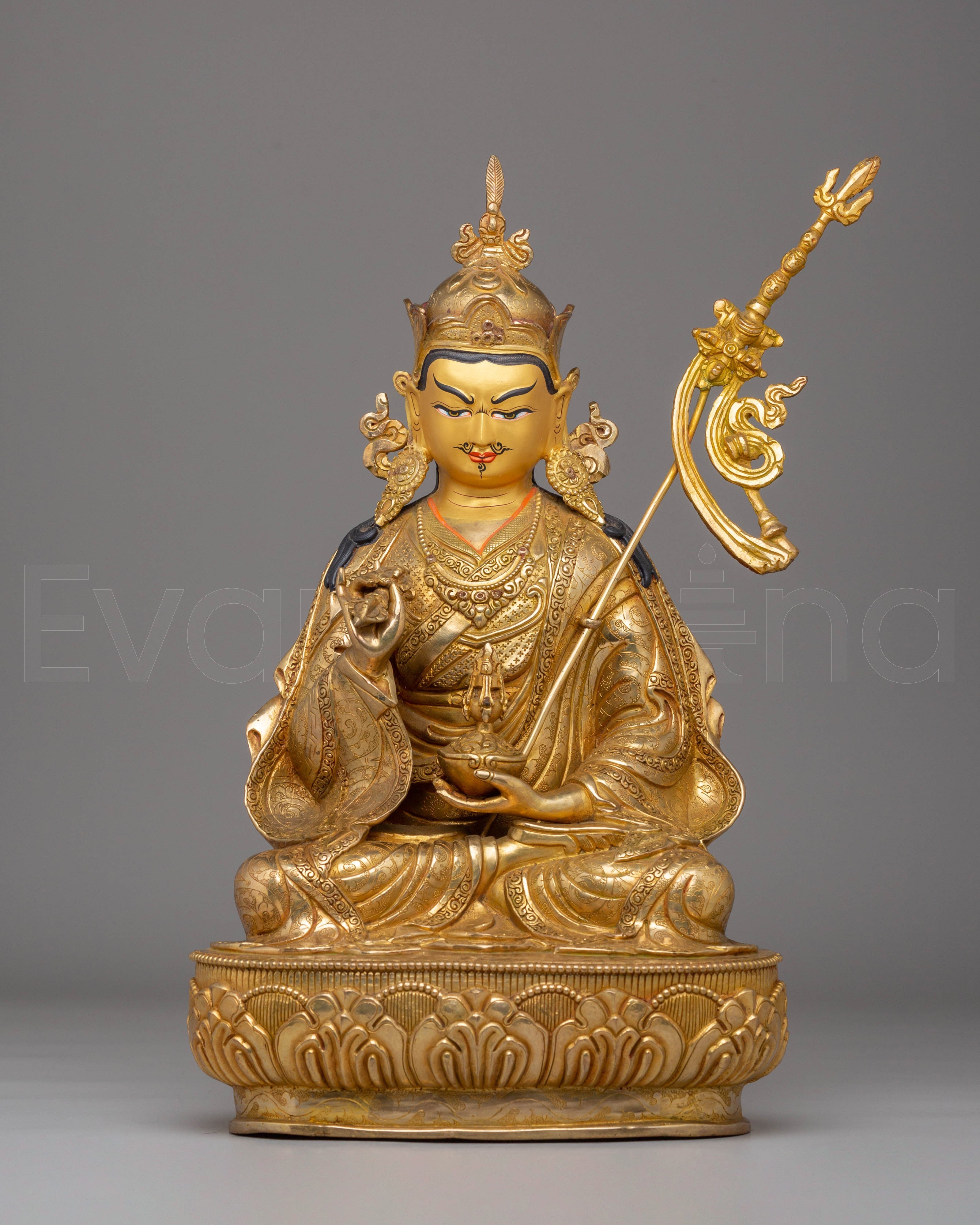 Handcrafted Guru Tsokye Dorje Statue with Copper Body and 24K Gold Gilding