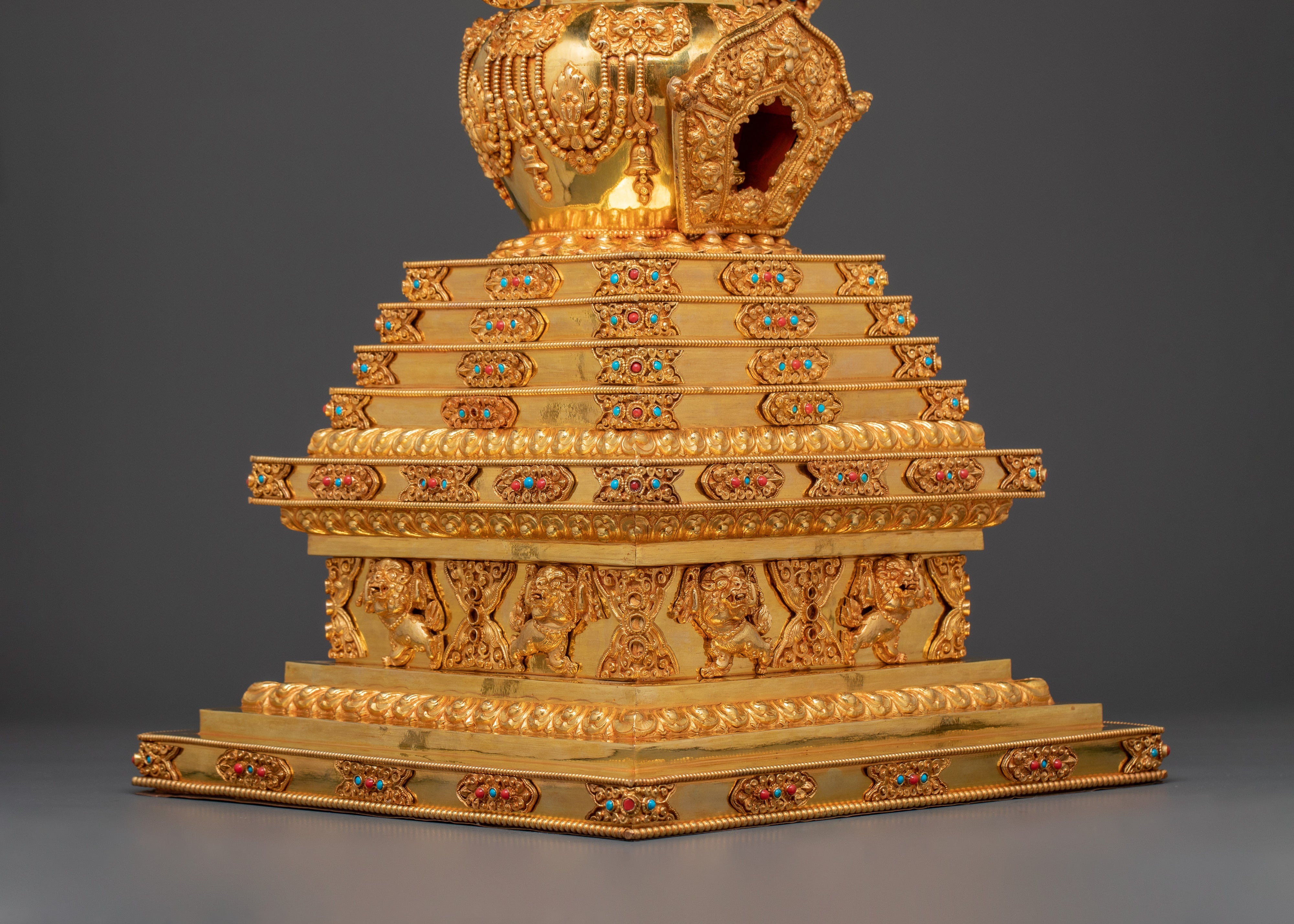 Turquoise Coral Stupa for Tibetan Altar & Meditation