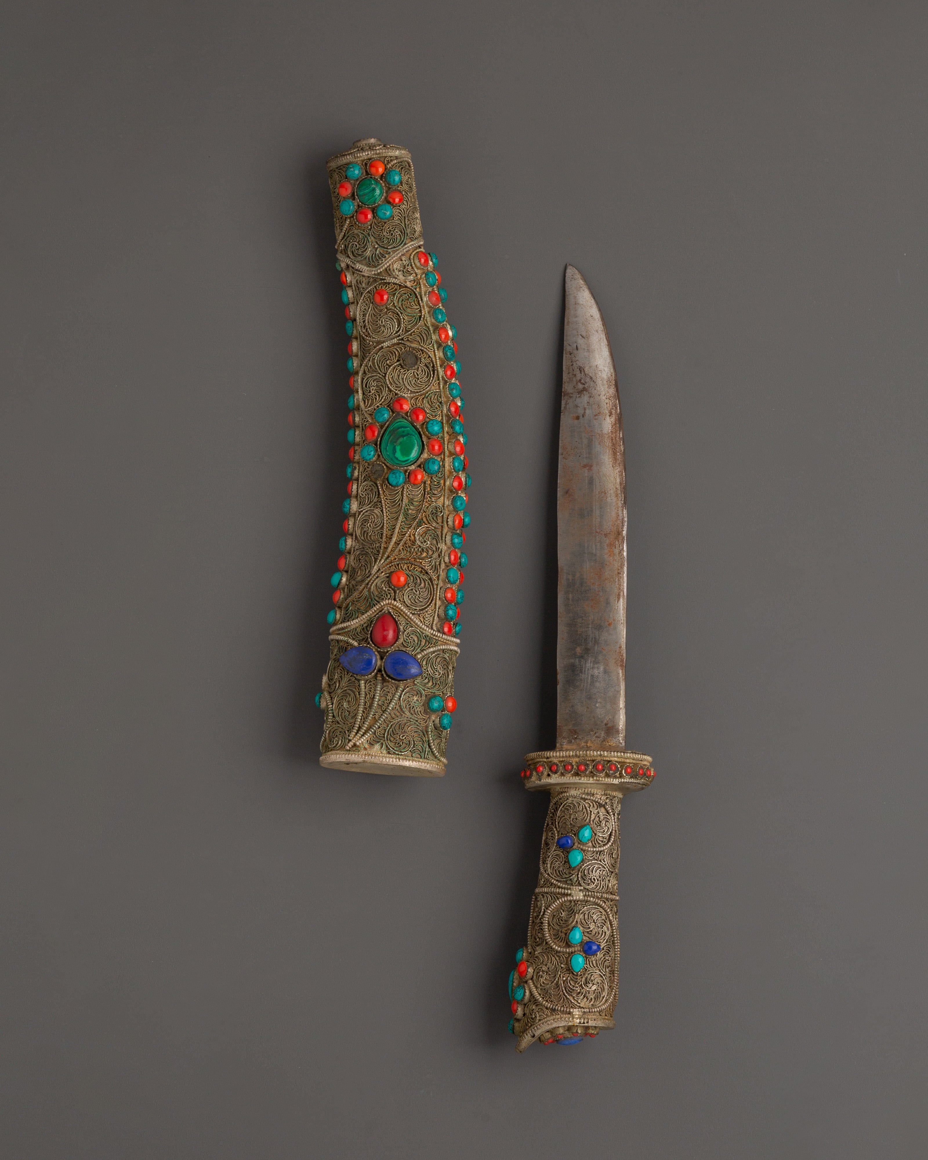 Himalayan Ceremonial Dagger | Ritual Knife with Gemstone Inlay