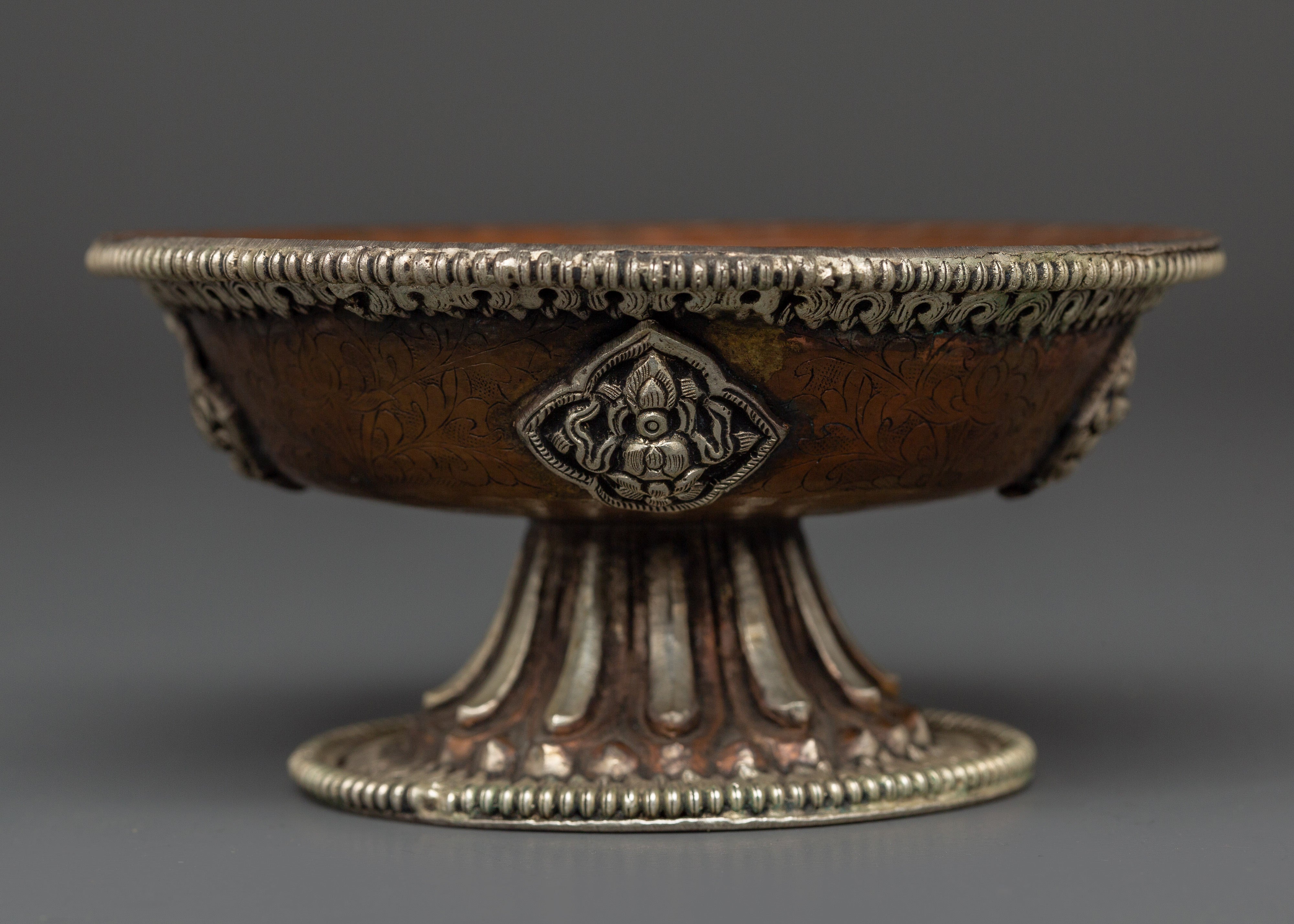 Tibetan Silver Plated Serkyem Set | Handcrafted Buddhist Offering Bowl