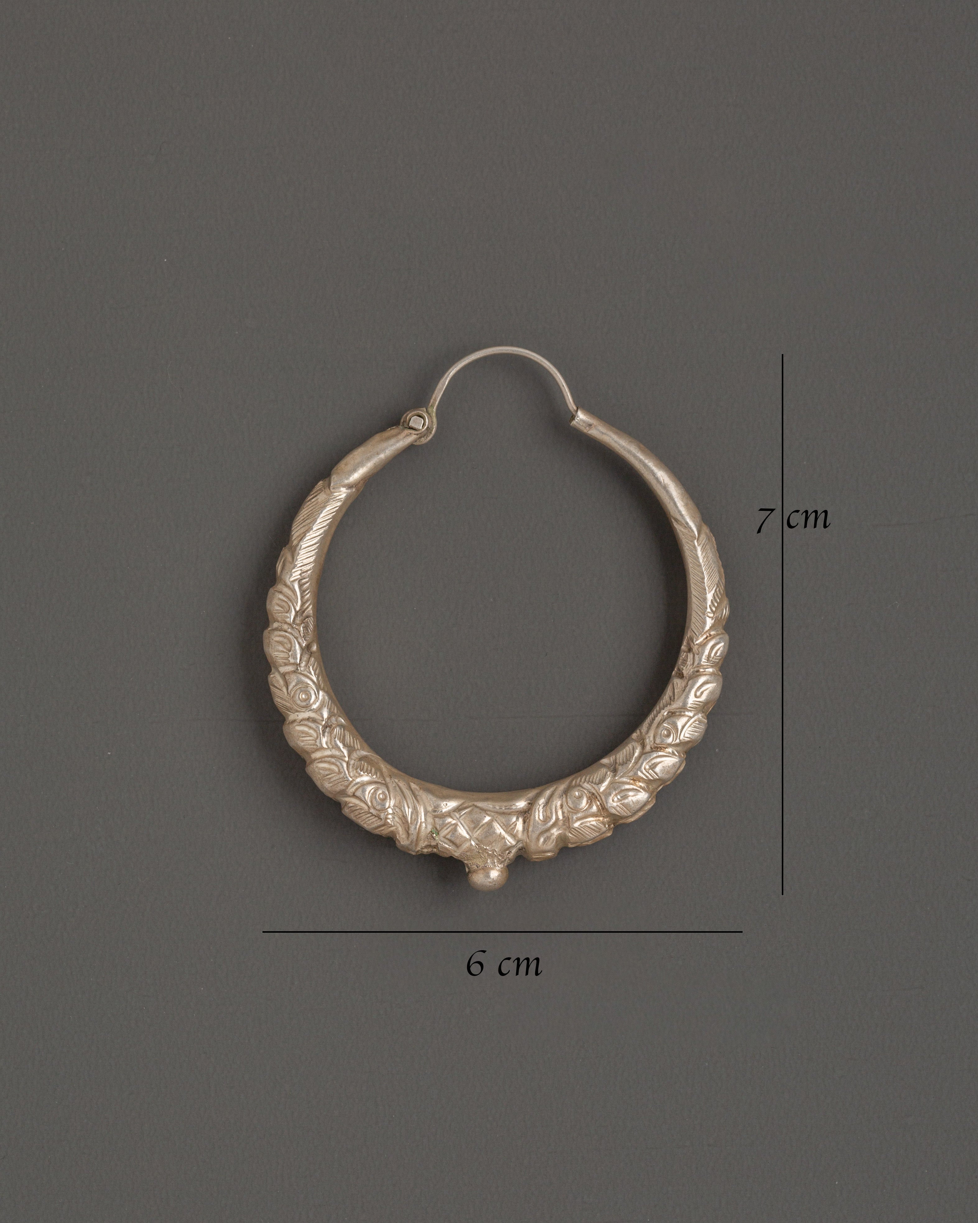 Handcrafted Tibetan Hoop Earrings Set | Traditional Silver Earrings