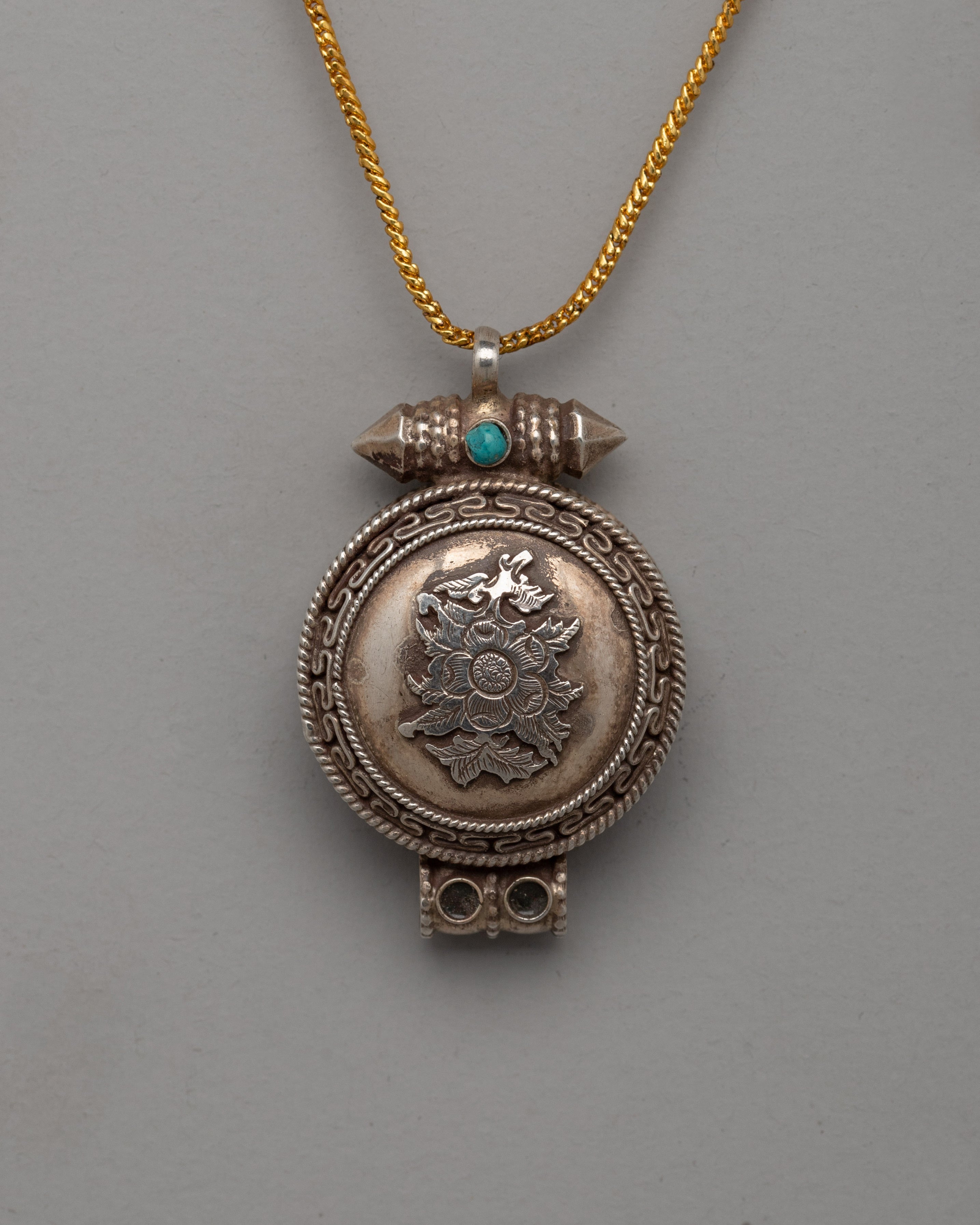 Flower Design Tibetan Ghau Box Pendant