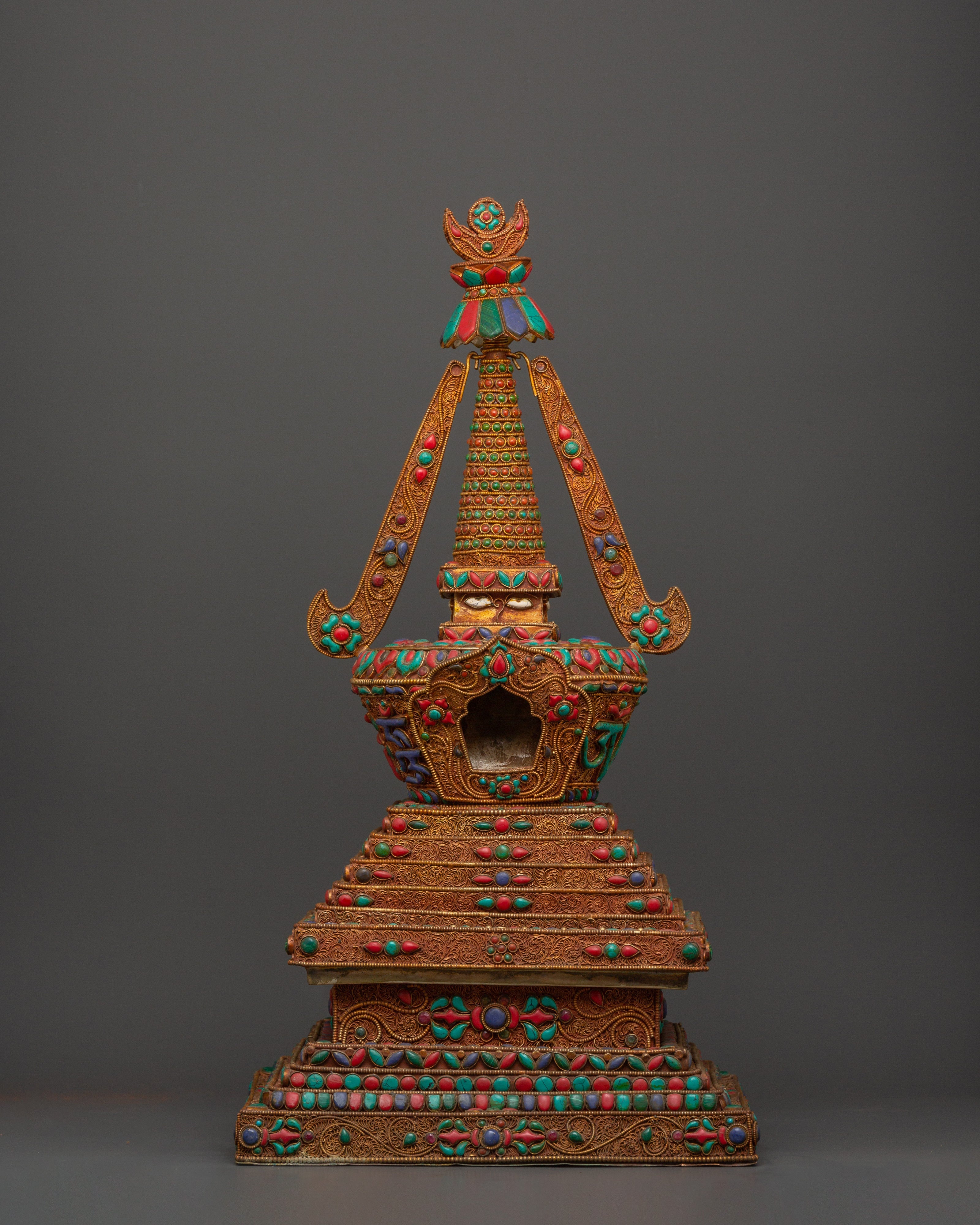 copper-buddhist-chorten-with-turquoise-and-coral