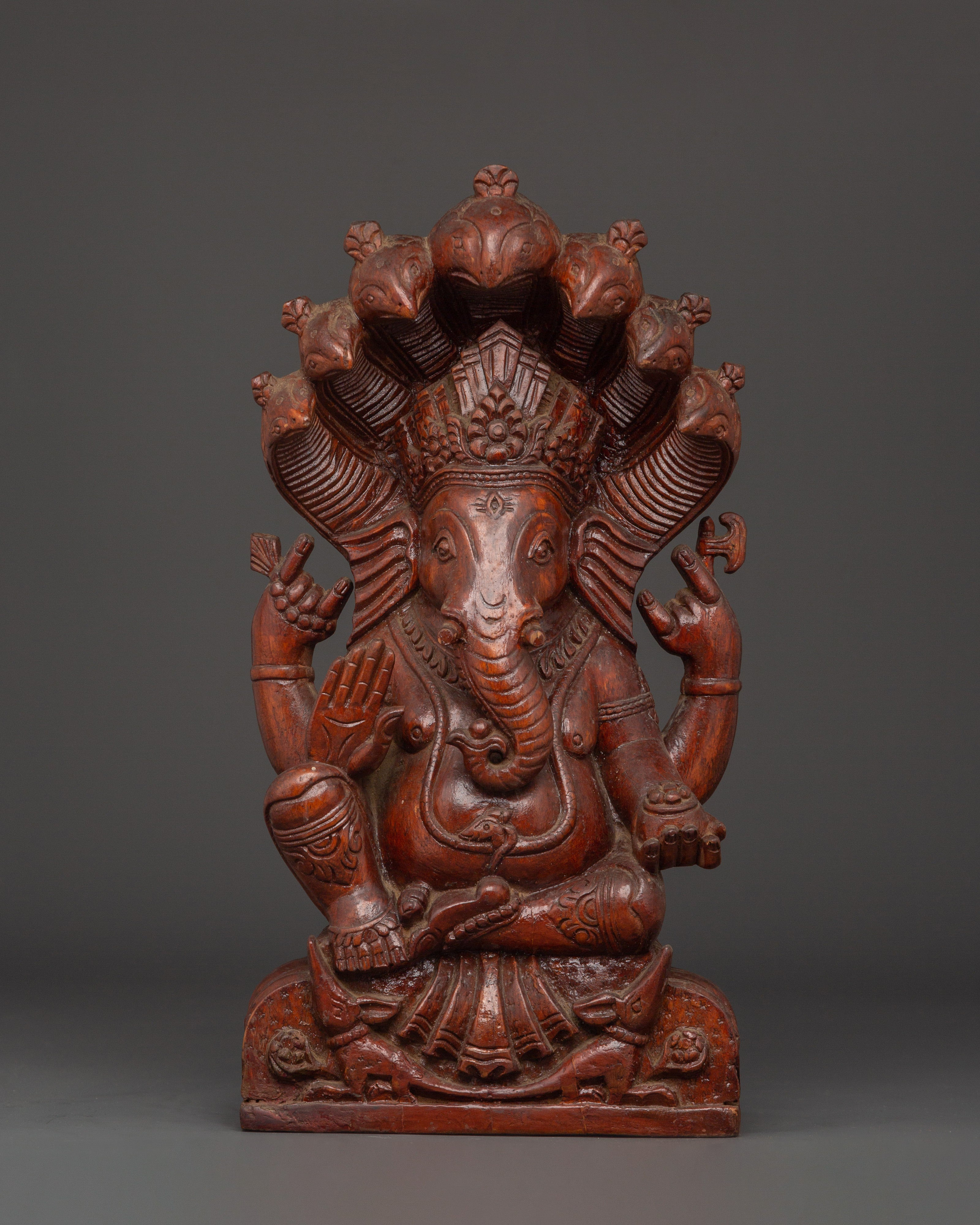 Handcrafted Wooden Ganesha Sculpture