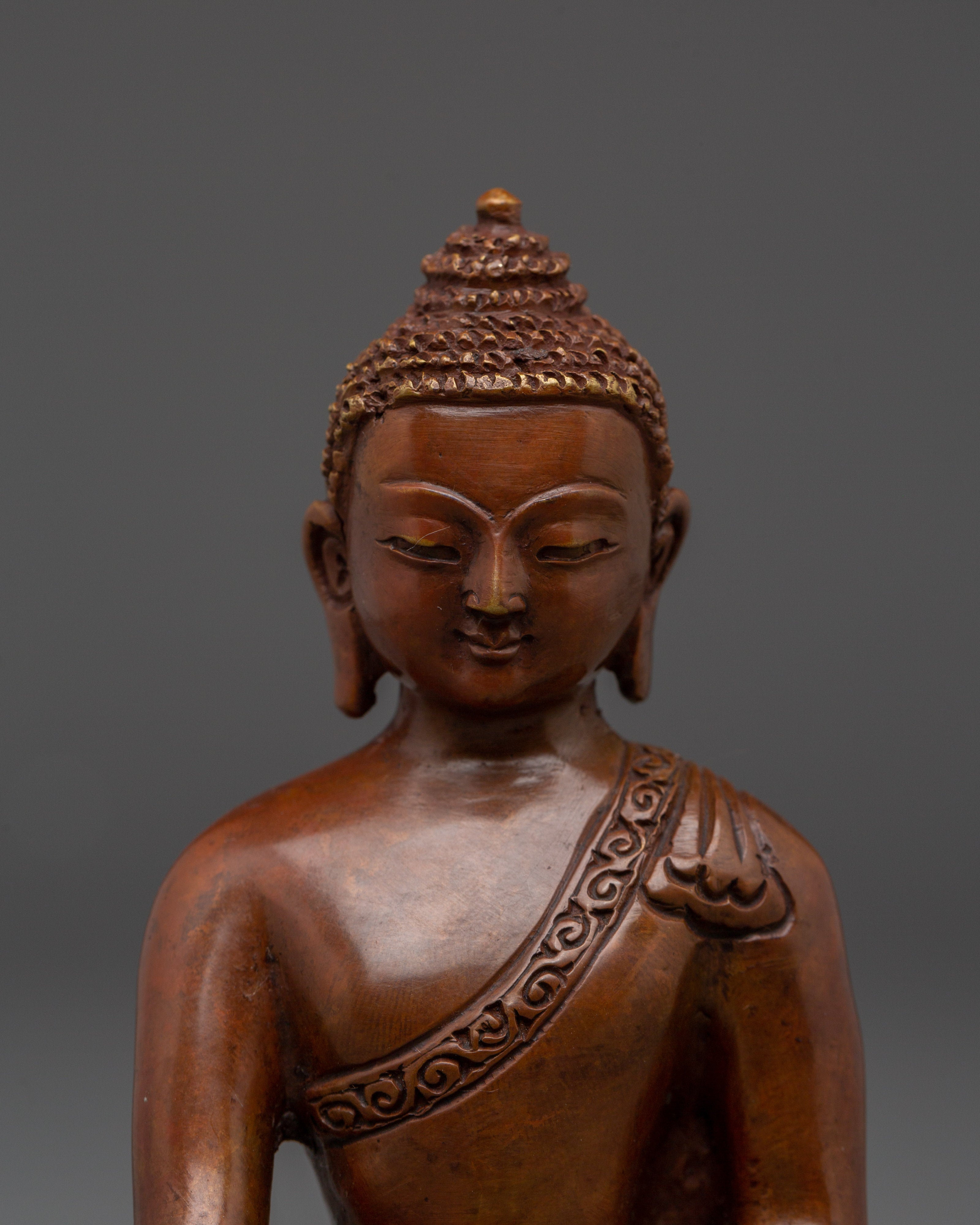 Handcrafted Oxidized Copper Shakyamuni Buddha Sculpture | Nepalese Altar Statue