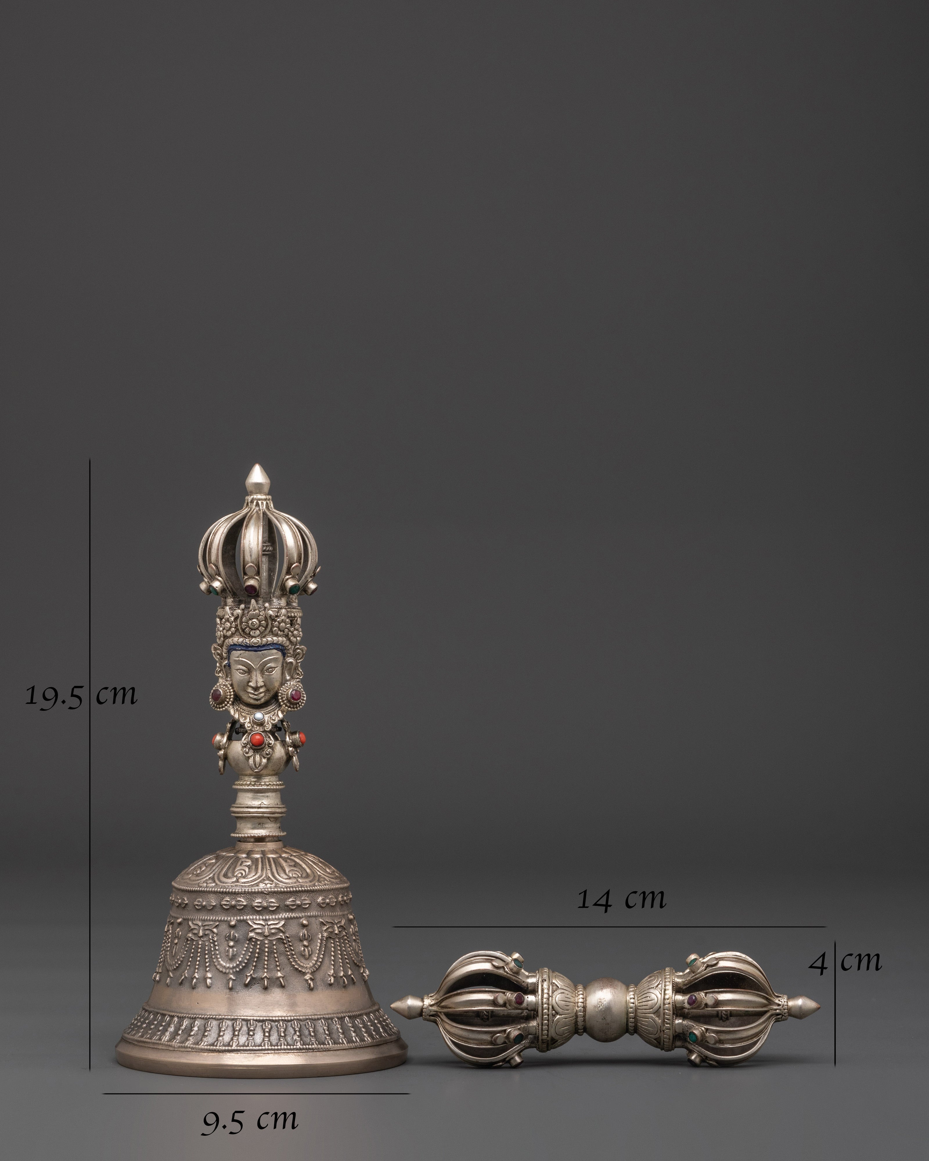 Bronze Bell And Vajra With Silver Handle | Tibetan Ritual Instruments for Spiritual Practice