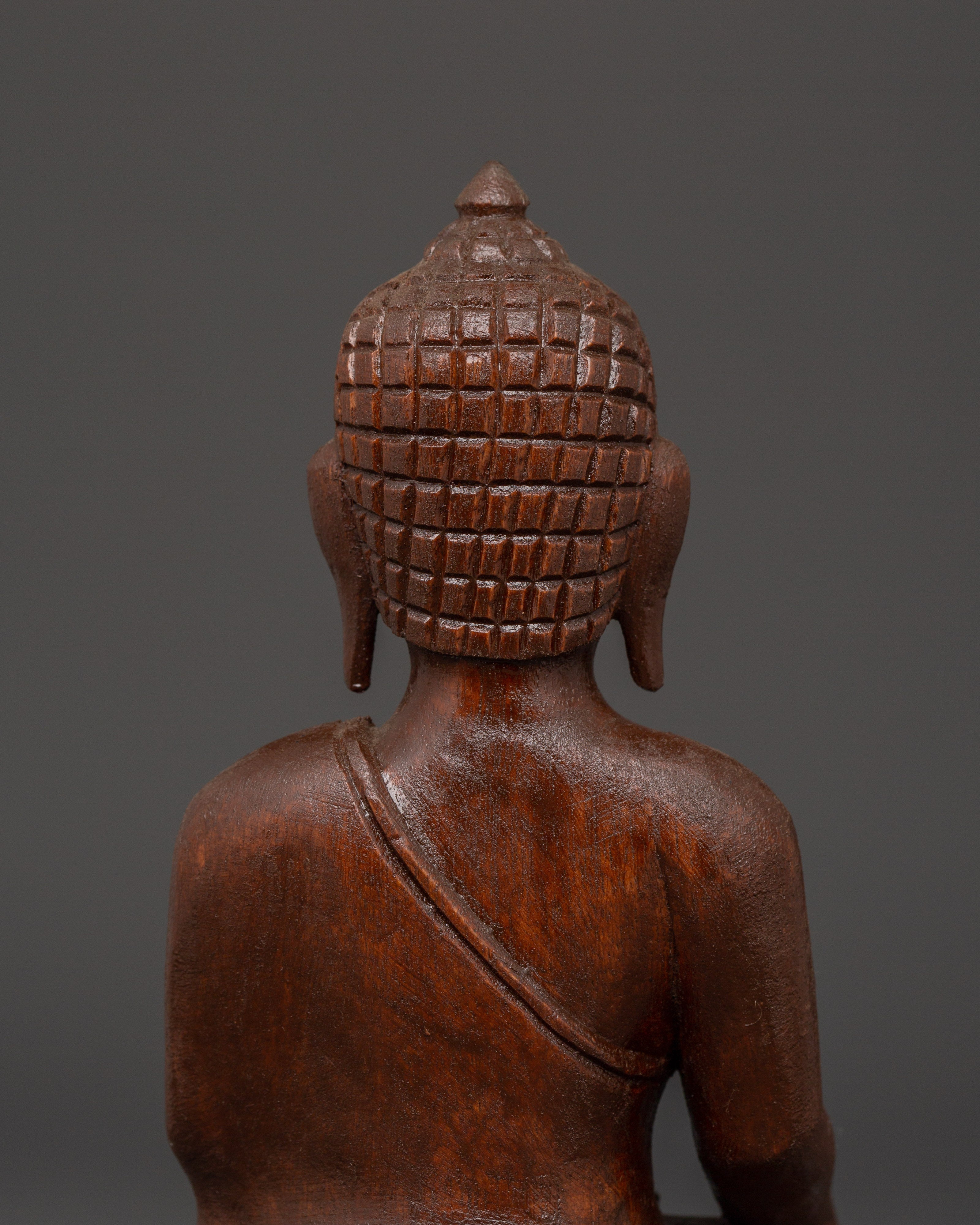 Shakyamuni Buddha Wood Statue | Handcrafted Buddhist Meditation Figurine