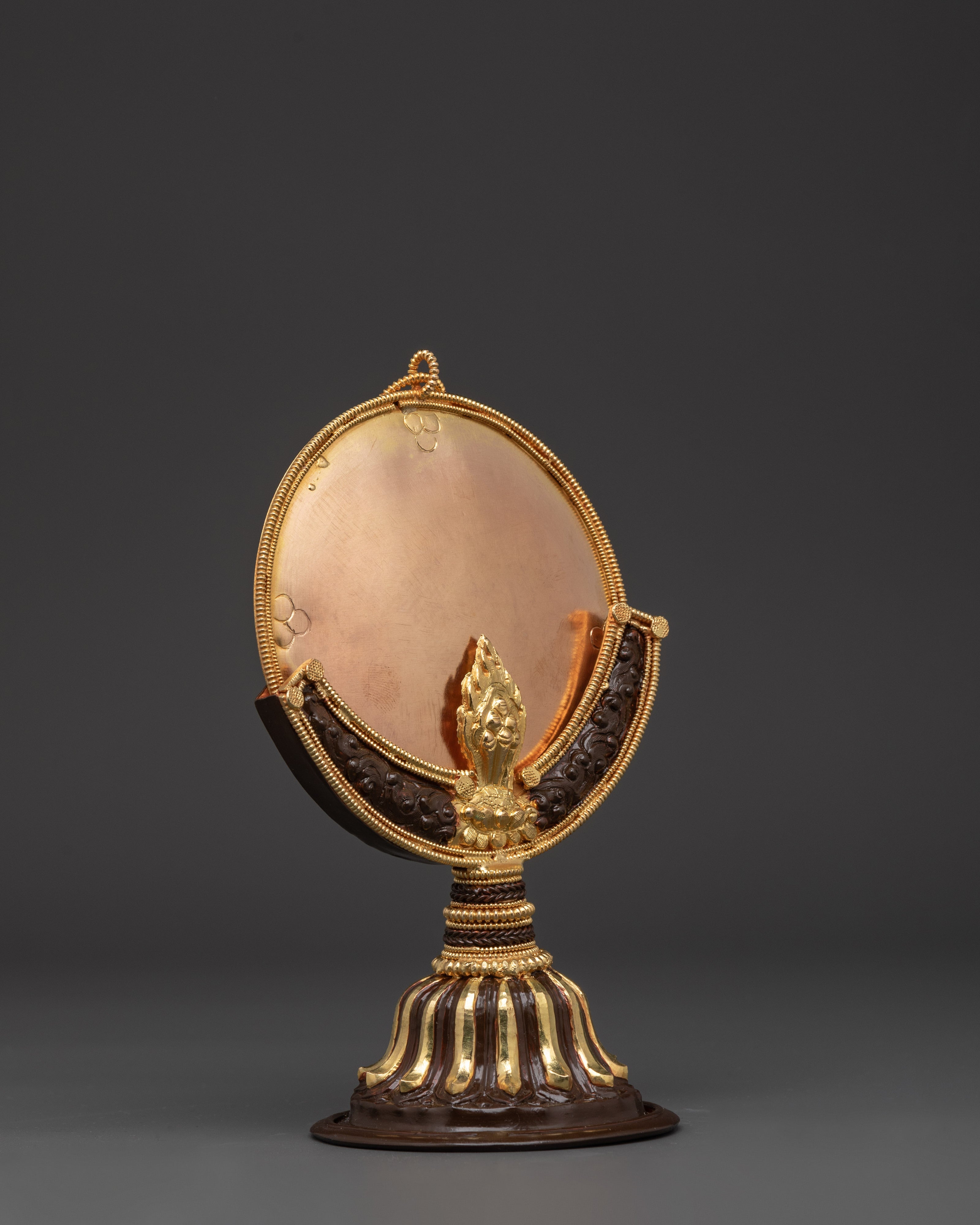 Tibetan Buddhist Ritual Mirror | Handmade Gold-Plated Copper Melong