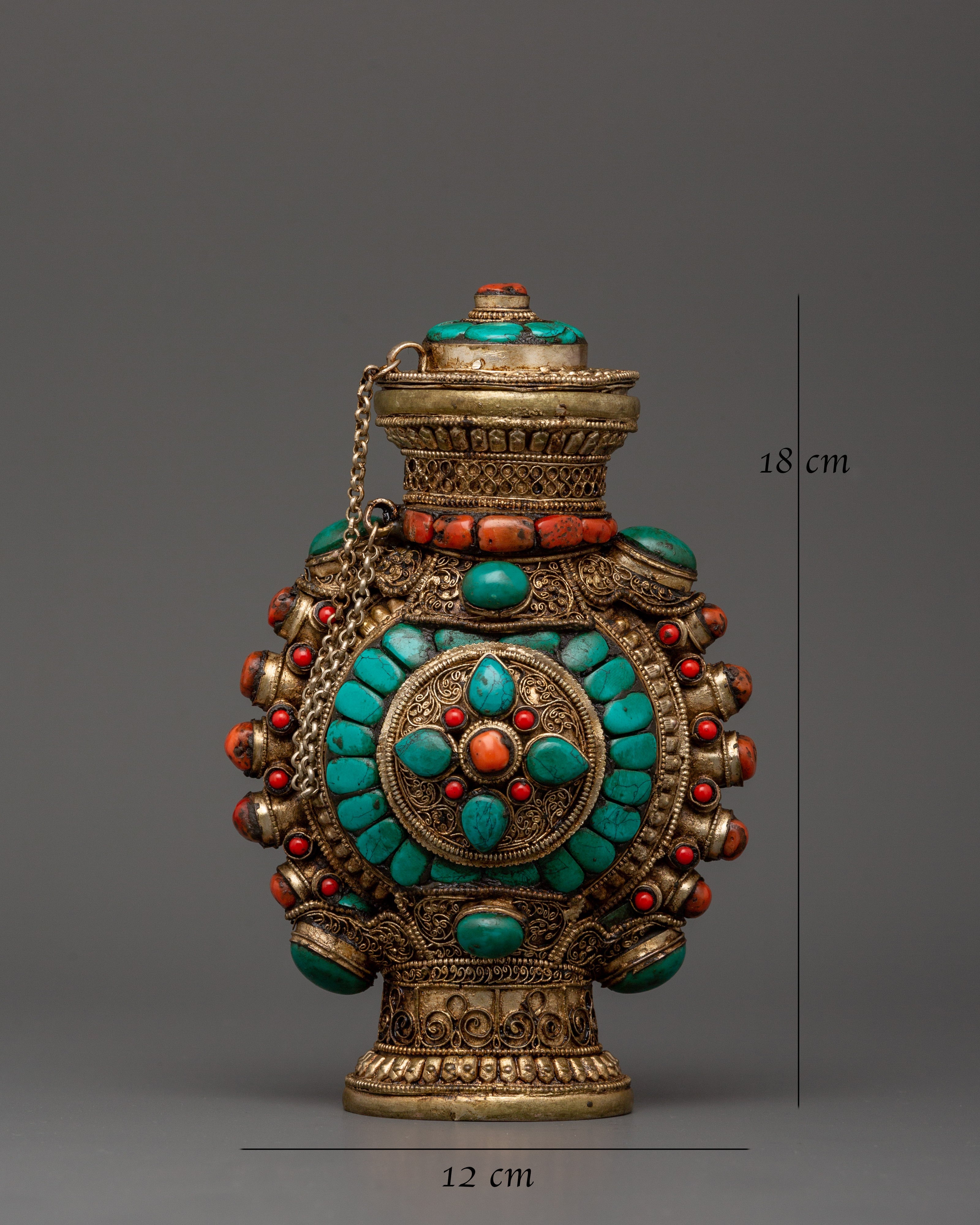 Coral Inlaid Snuff Bottle | Tibetan Ritual Bottle