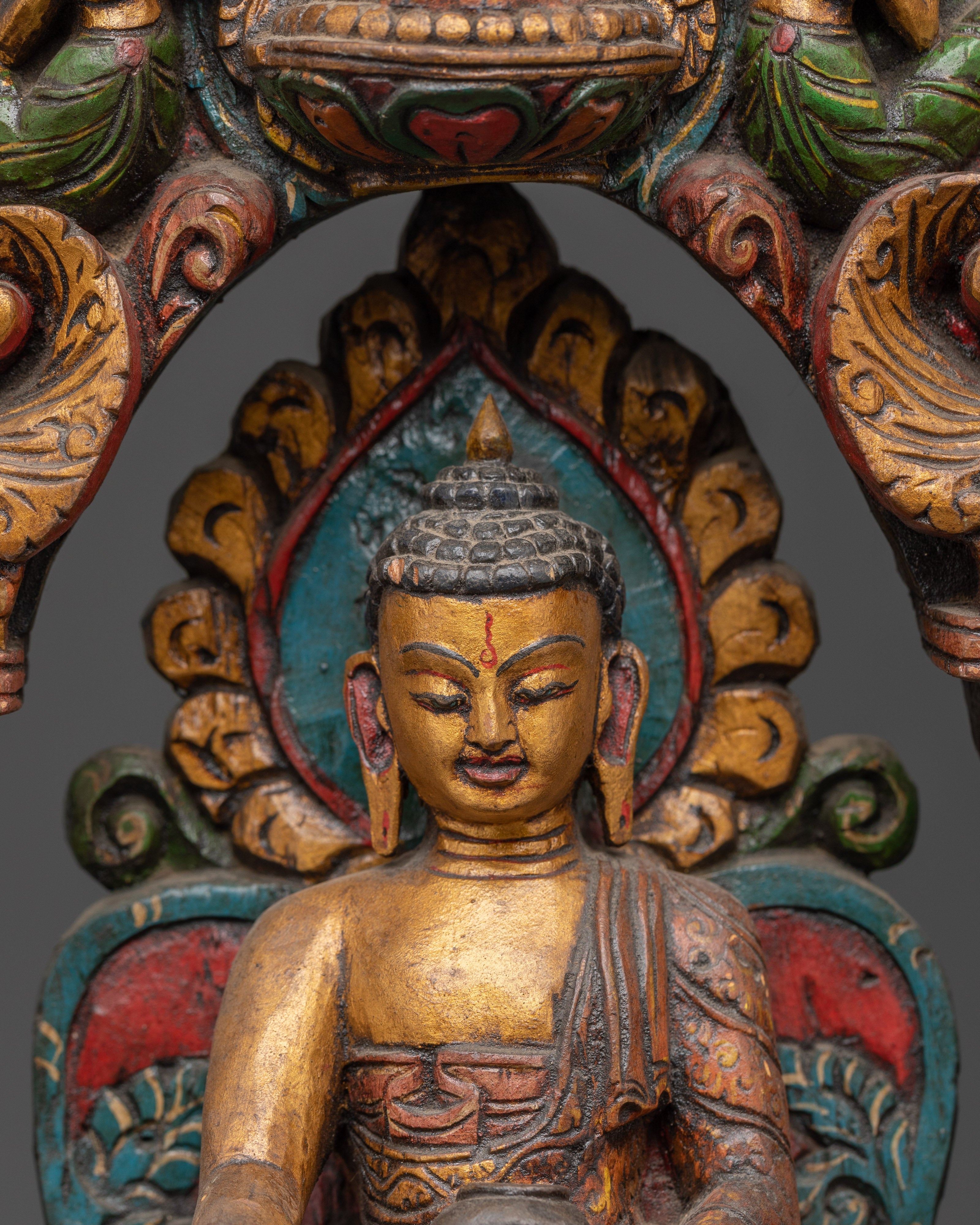 Hand Carved Meditation Shakyamuni Buddha Figurine | Wooden Tibetan Buddha Statue