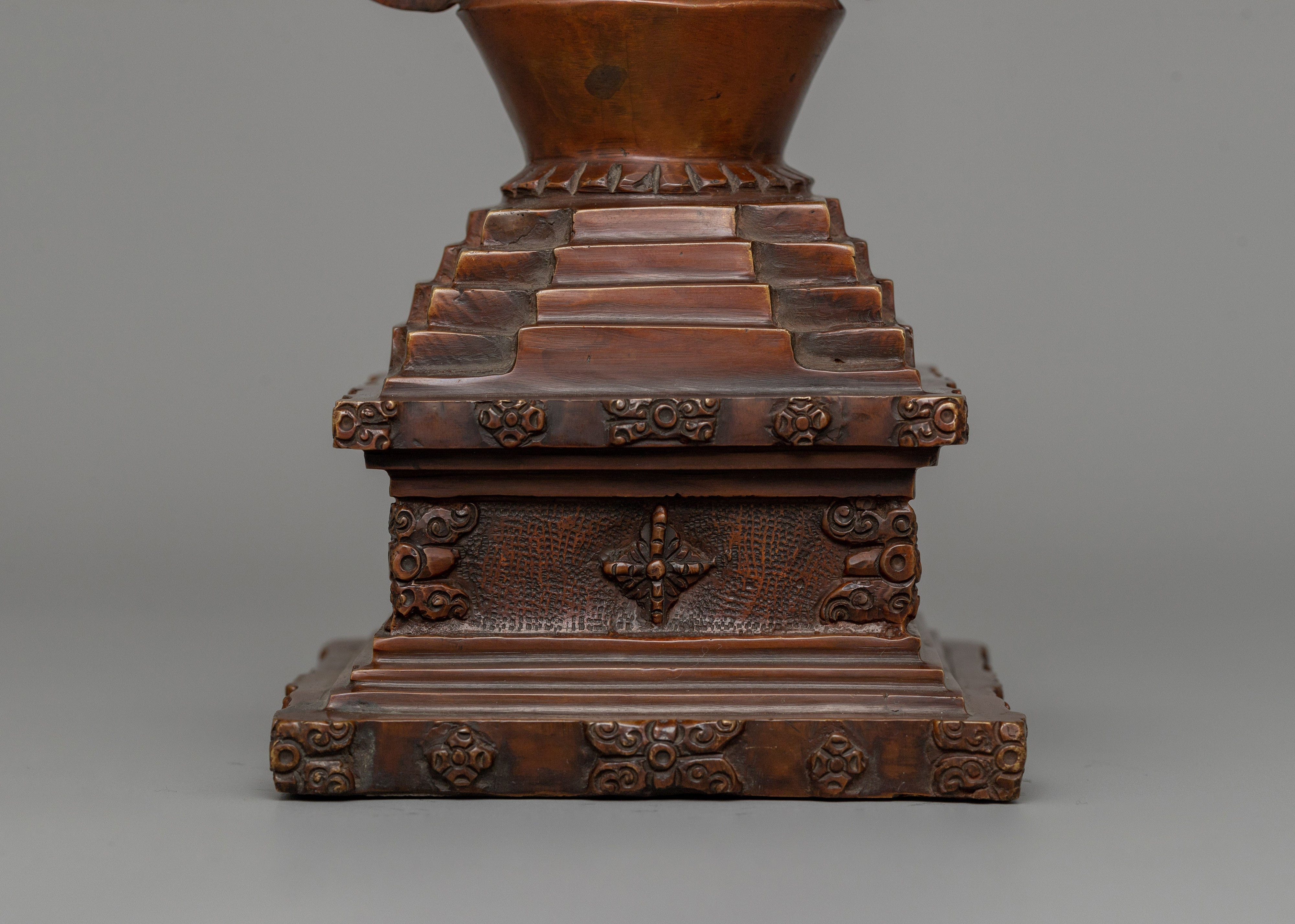 Buddhist Oxidized Copper Stupa | Handmade Buddhist Symbol for Ritual and Decorative Use