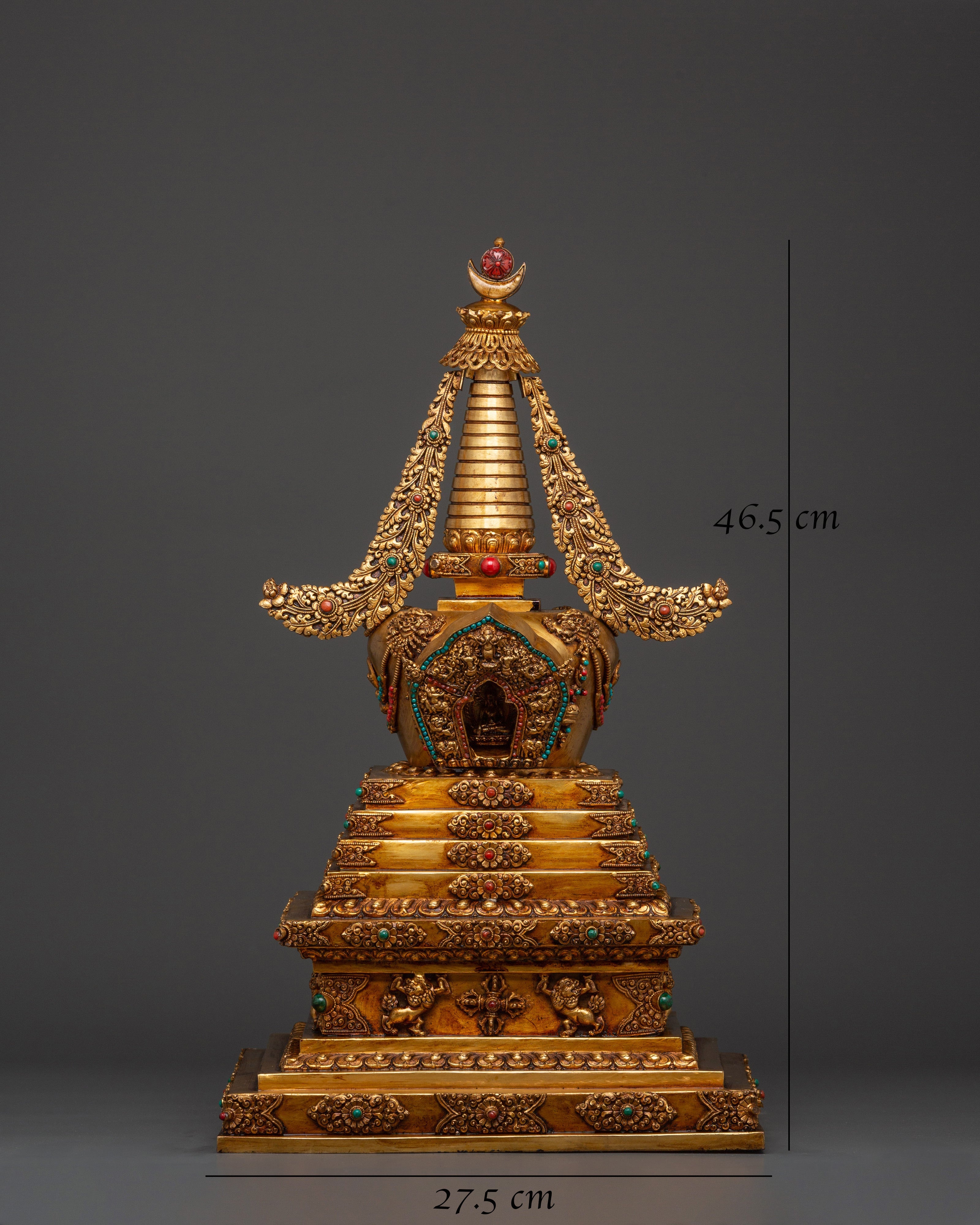 Spiritual Meditation Stupa | Copper & Gold-Plated Tibetan Relic