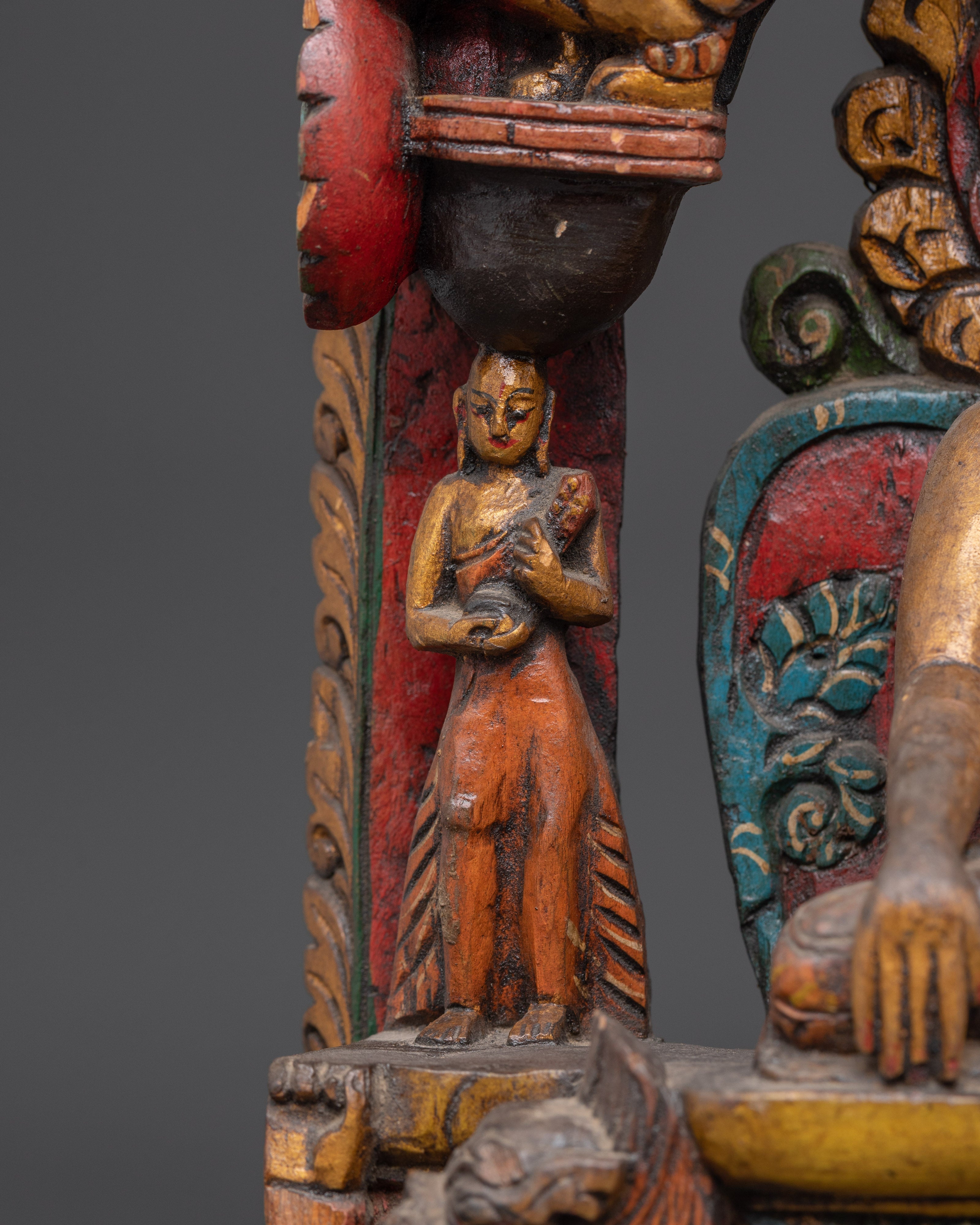Hand Carved Meditation Shakyamuni Buddha Figurine | Wooden Tibetan Buddha Statue