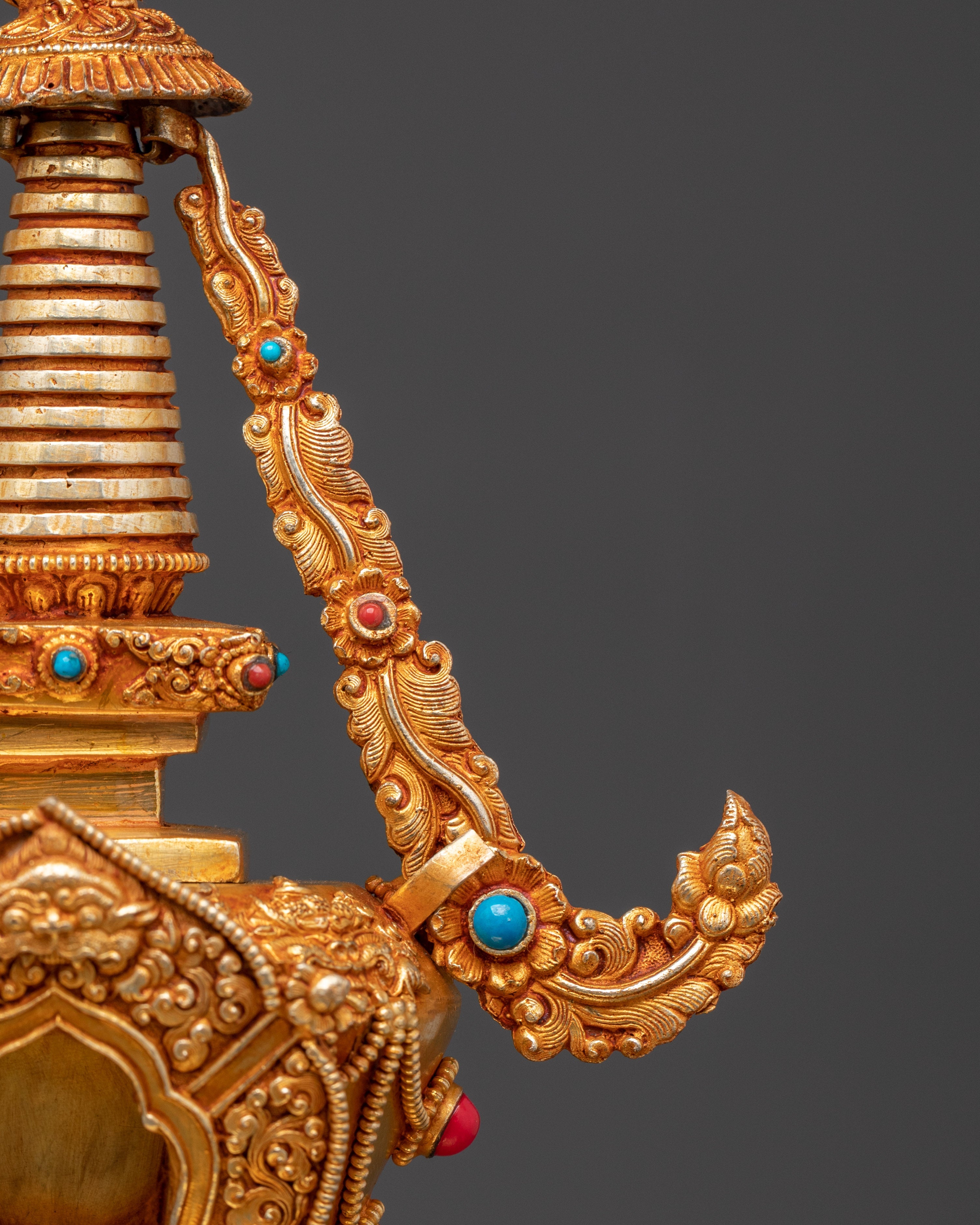 Handcrafted Tibetan Buddhist Chorten | Gold-Plated Copper Stupa