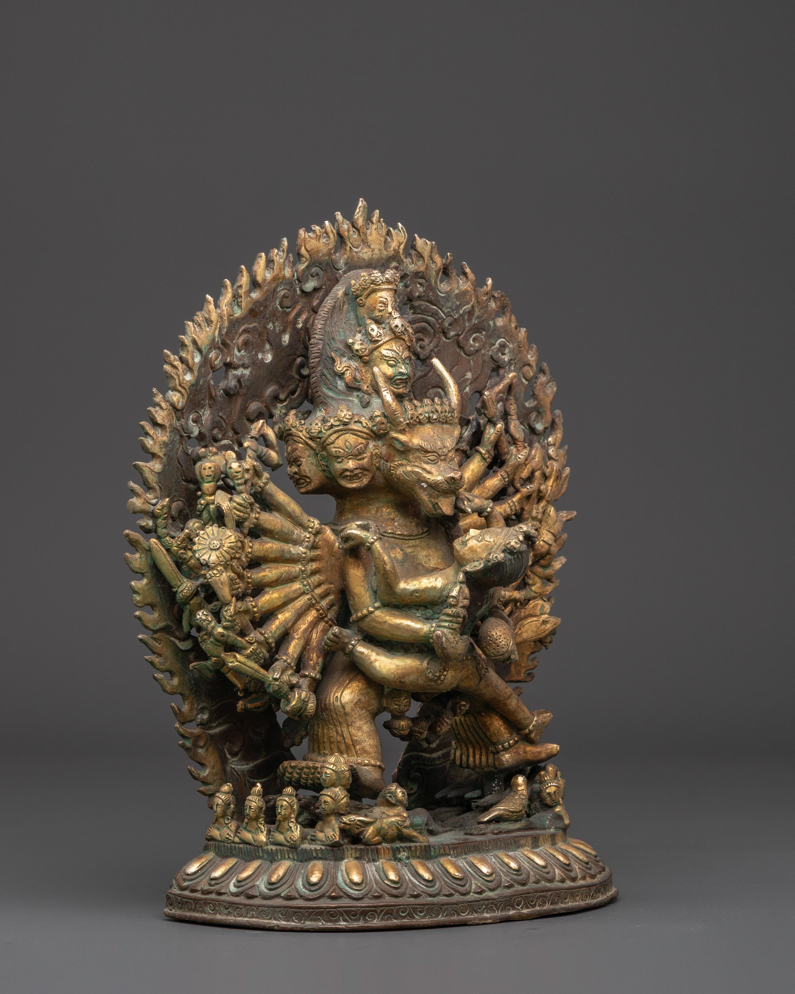 Handmade Gold Plated Yamantaka Statue | Copper Spiritual Art