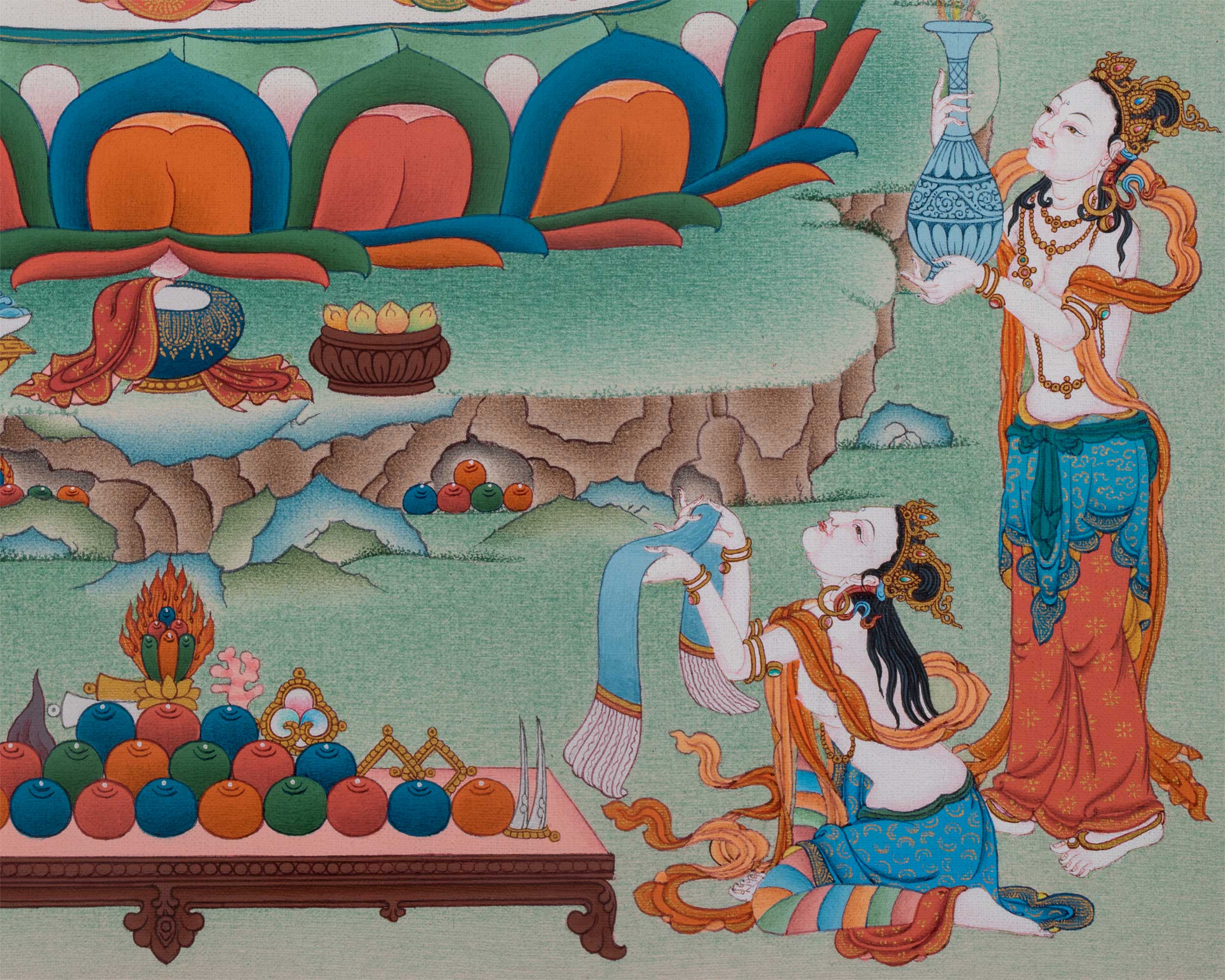 4 Armed Avalokiteshvara Thangka Print | Chenrezig With Buddha Amitabha