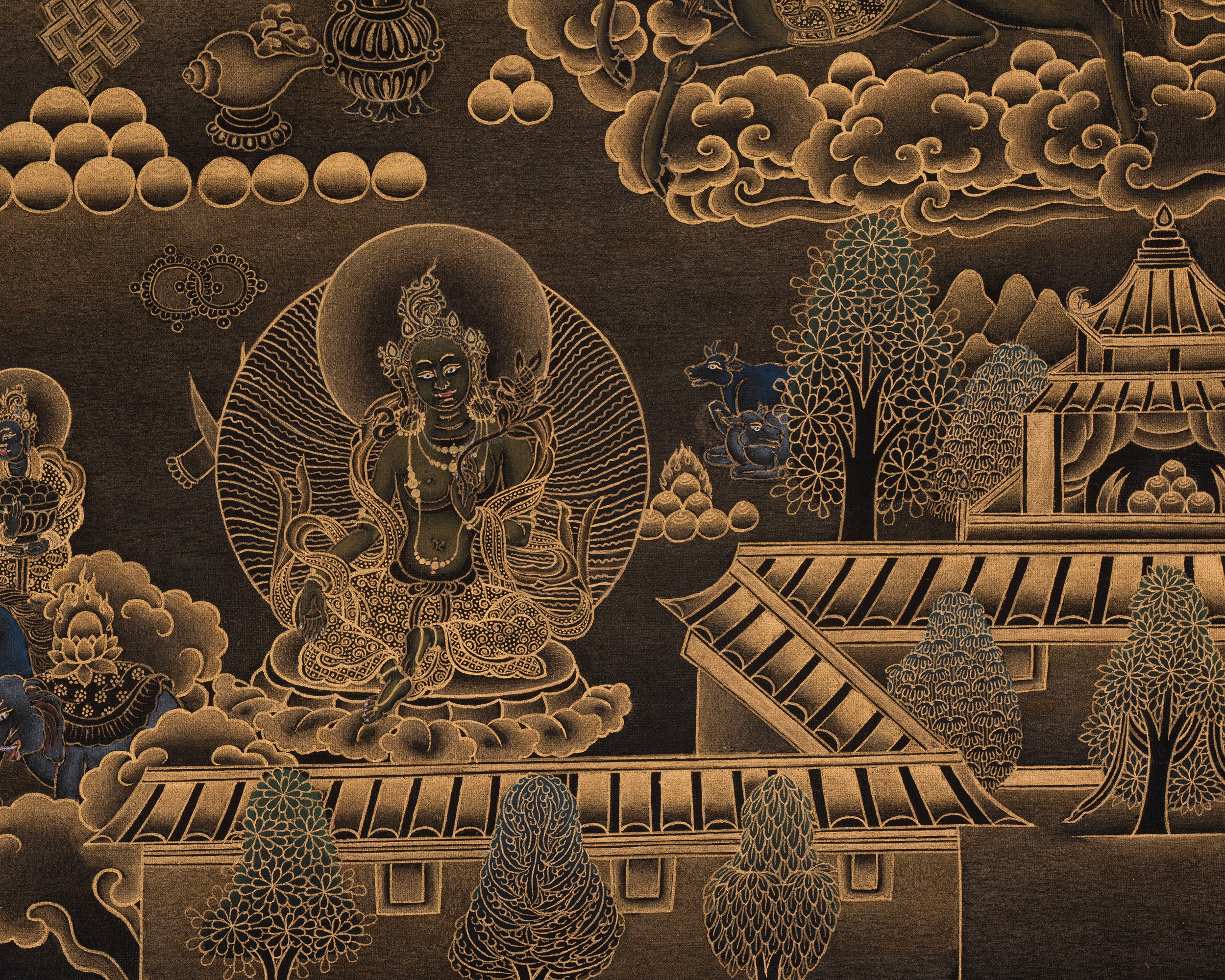 Namtoshe Wealth Deity Palace Thangka | Vaishravana Artwork | A Prominent Guardian King