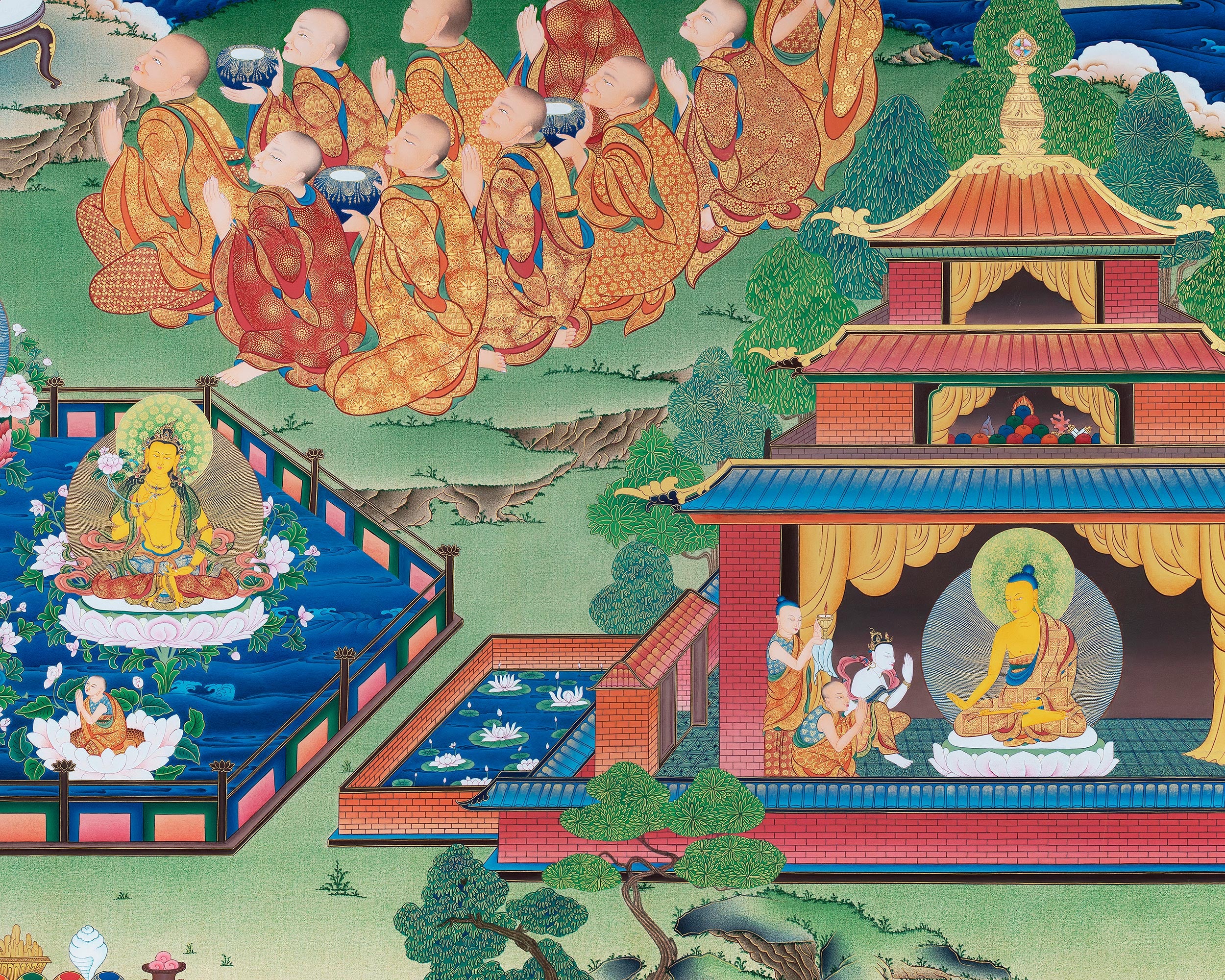 Buddha Amitabha Pureland Thangka, High Quality Giclee Canvas Print, Digital Print