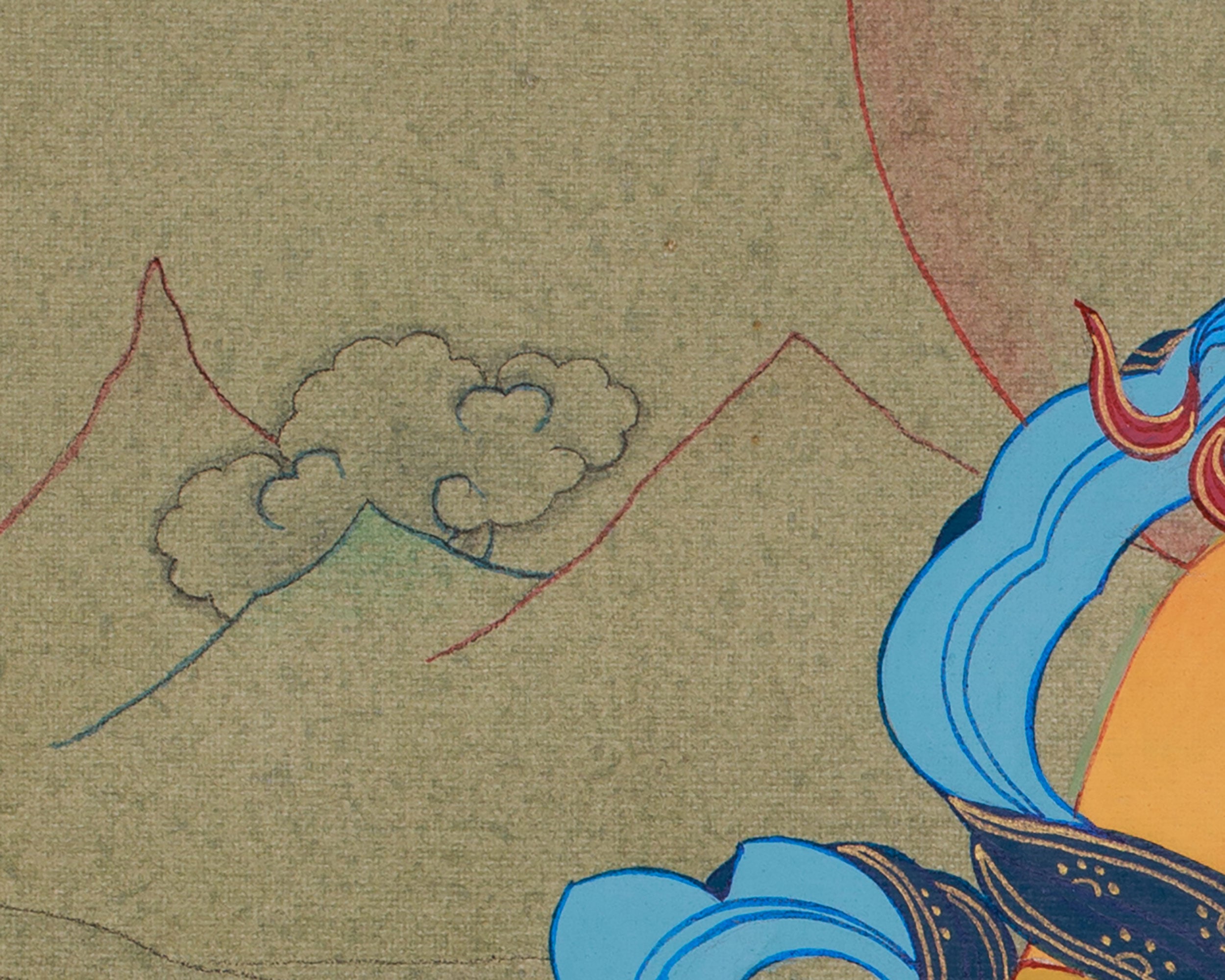 Sacred Kuber, Buddhist Wealth Deity | Dzambhala Thangka for Prosperity With Brocade