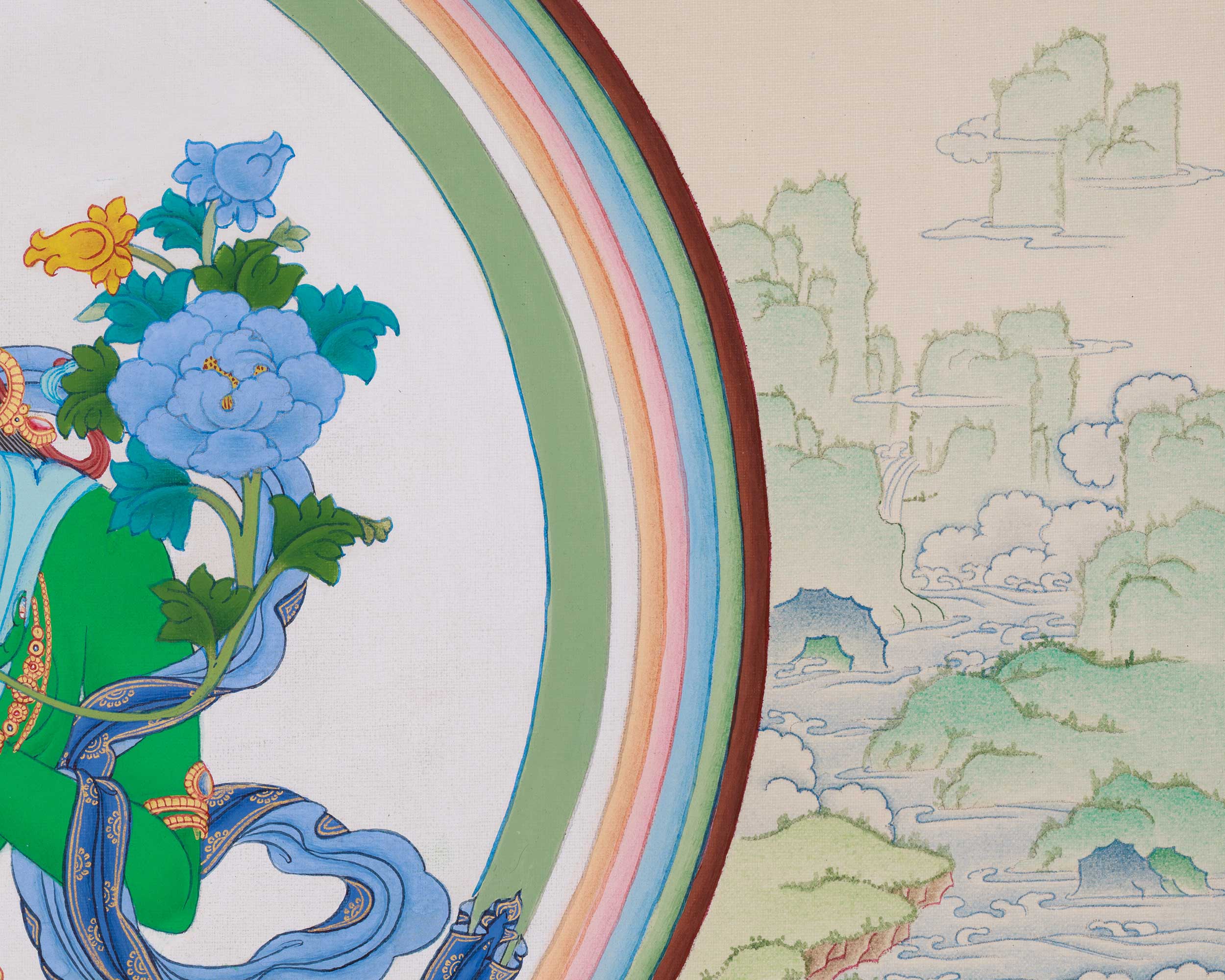 Divine Thangka of Green Tara with Amitabha | Goddess of Compassion and Protection