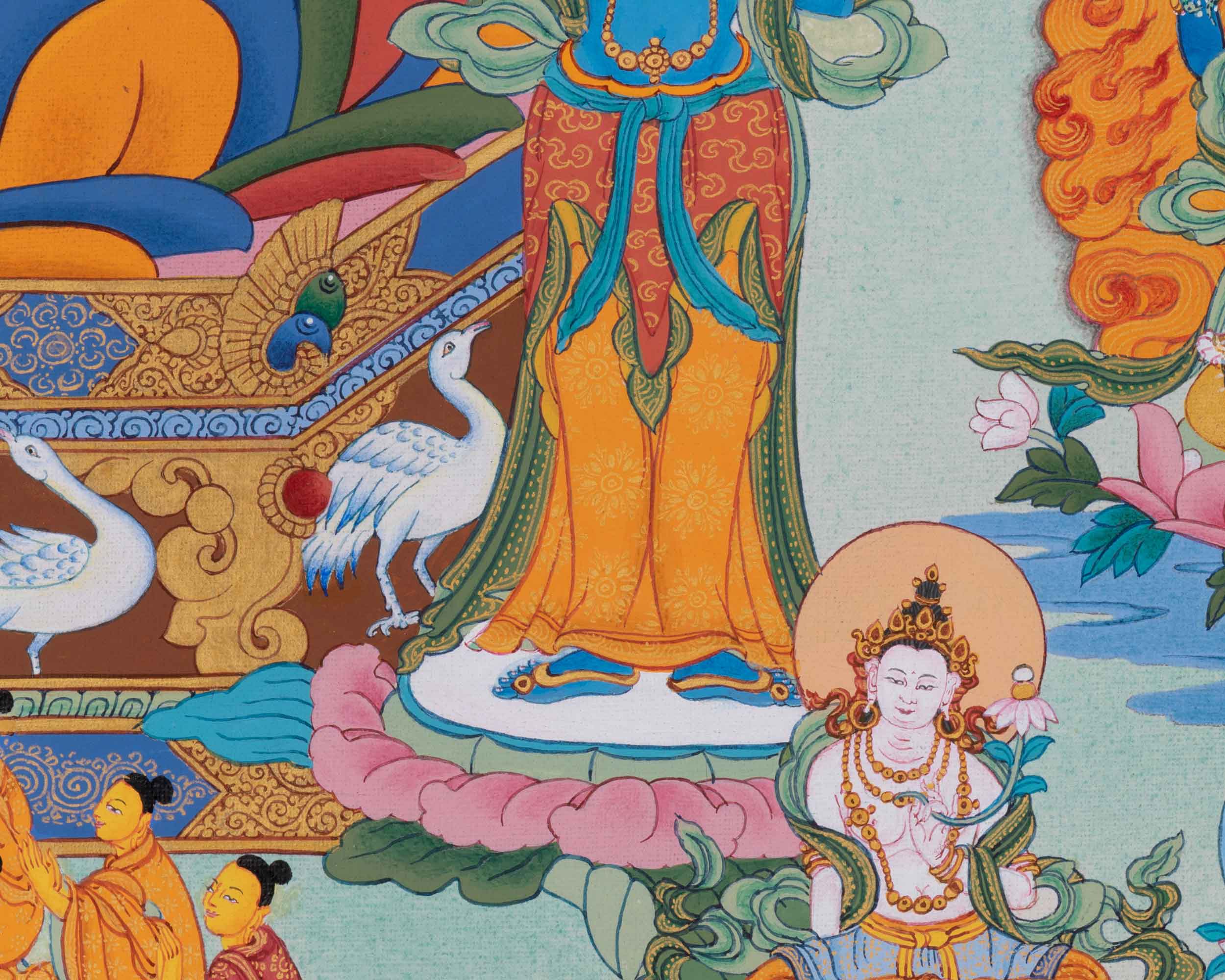 Handpainted Amitabha Singham Thangka | Sacred Lion's Presence