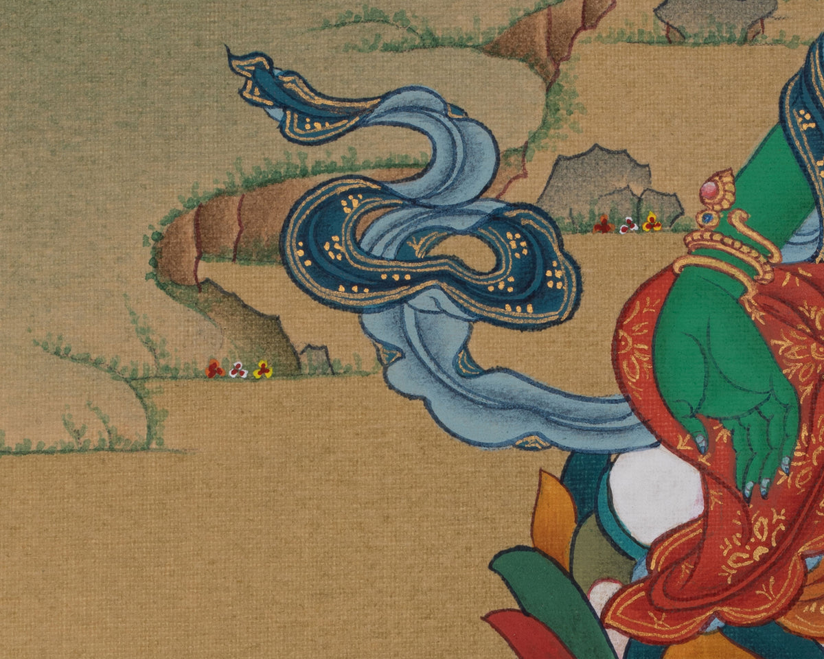 Green Tara with Amitabha Buddha Artwork | Embodies Swift Compassion | Infinite Light