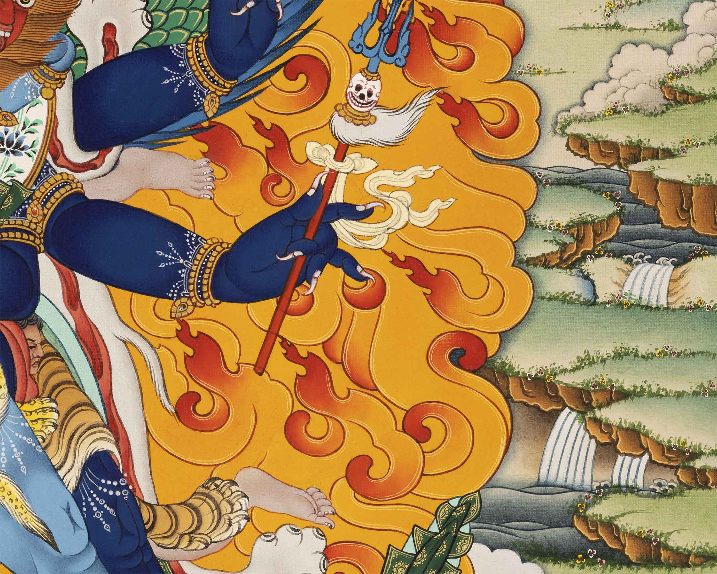 Vajrakilaya Thangka Print | Antique Black and Red Silk Brocade | Runner