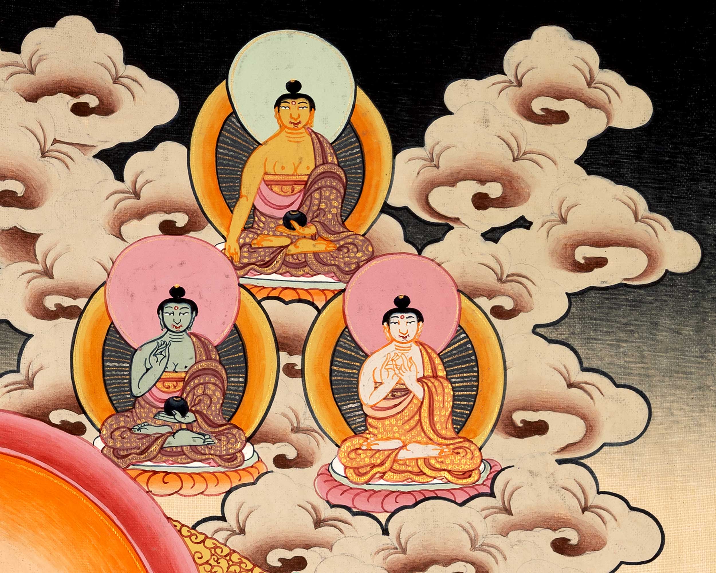 Medicine Buddha Originally Hand-Painted On Cotton Canvas | Shariputra and Maudalyana By His Side