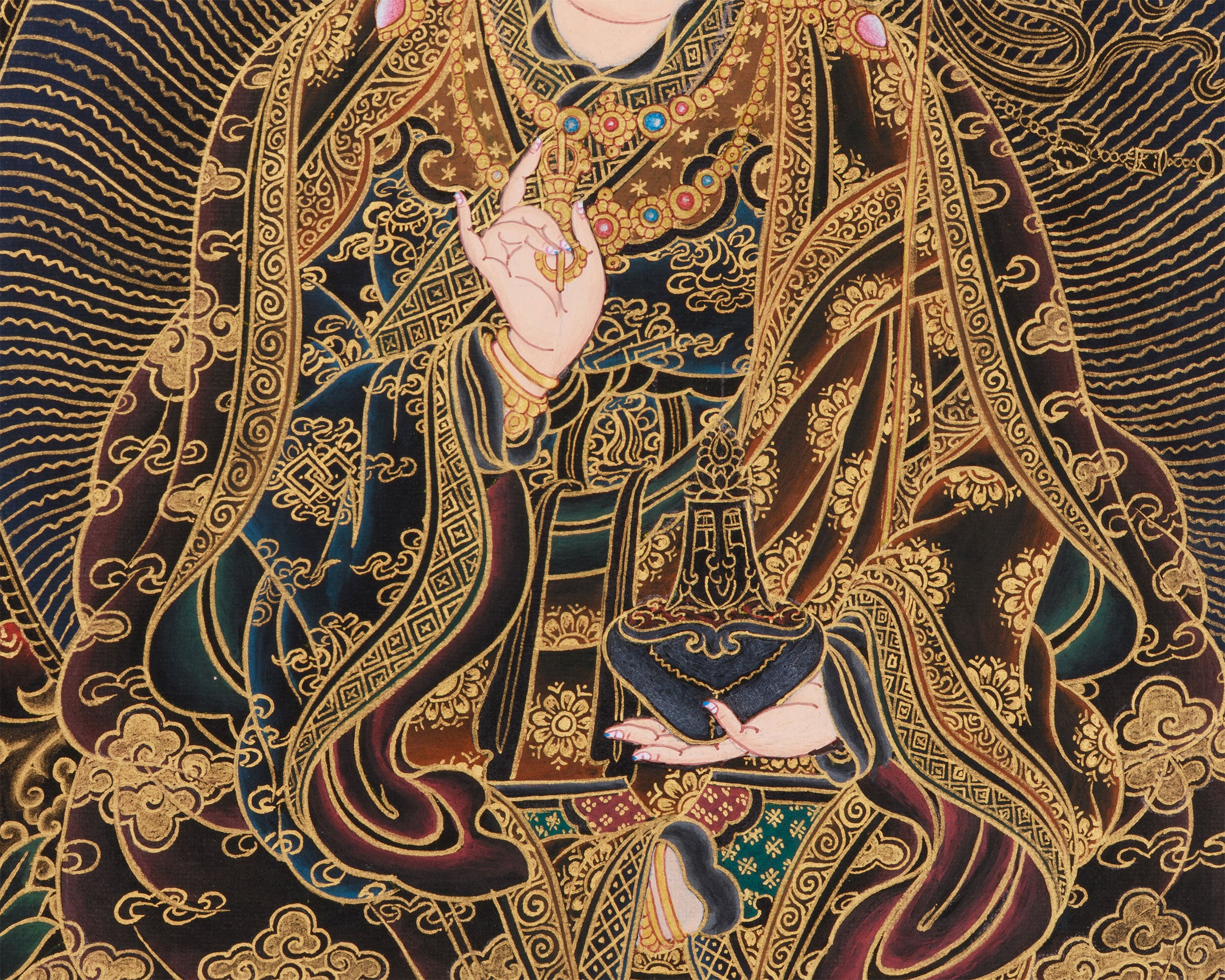Peaceful Padmasambhava Painting | Embodying Wisdom and Serenity in Nakthang Style