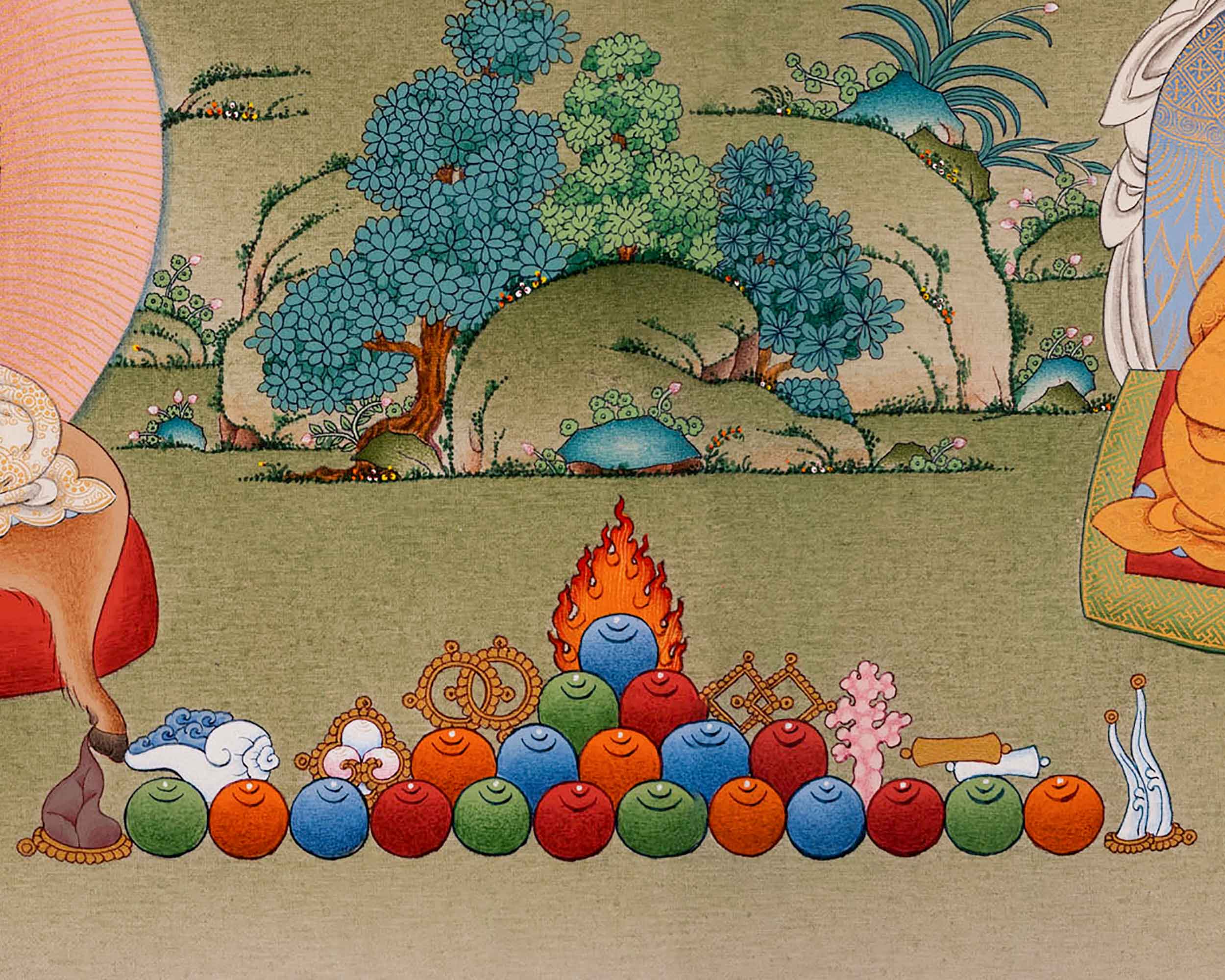 Guru Marpa, Milarepa, and Gompopa Thangka | Tibetan Buddhist Masters Artwork