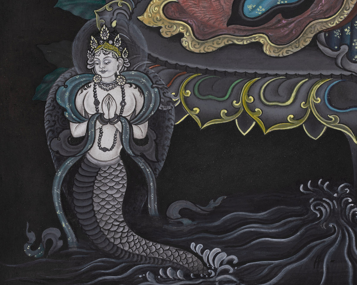 Newari Black and White Arya Manjushri Thangka | Wisdom Buddhist Art