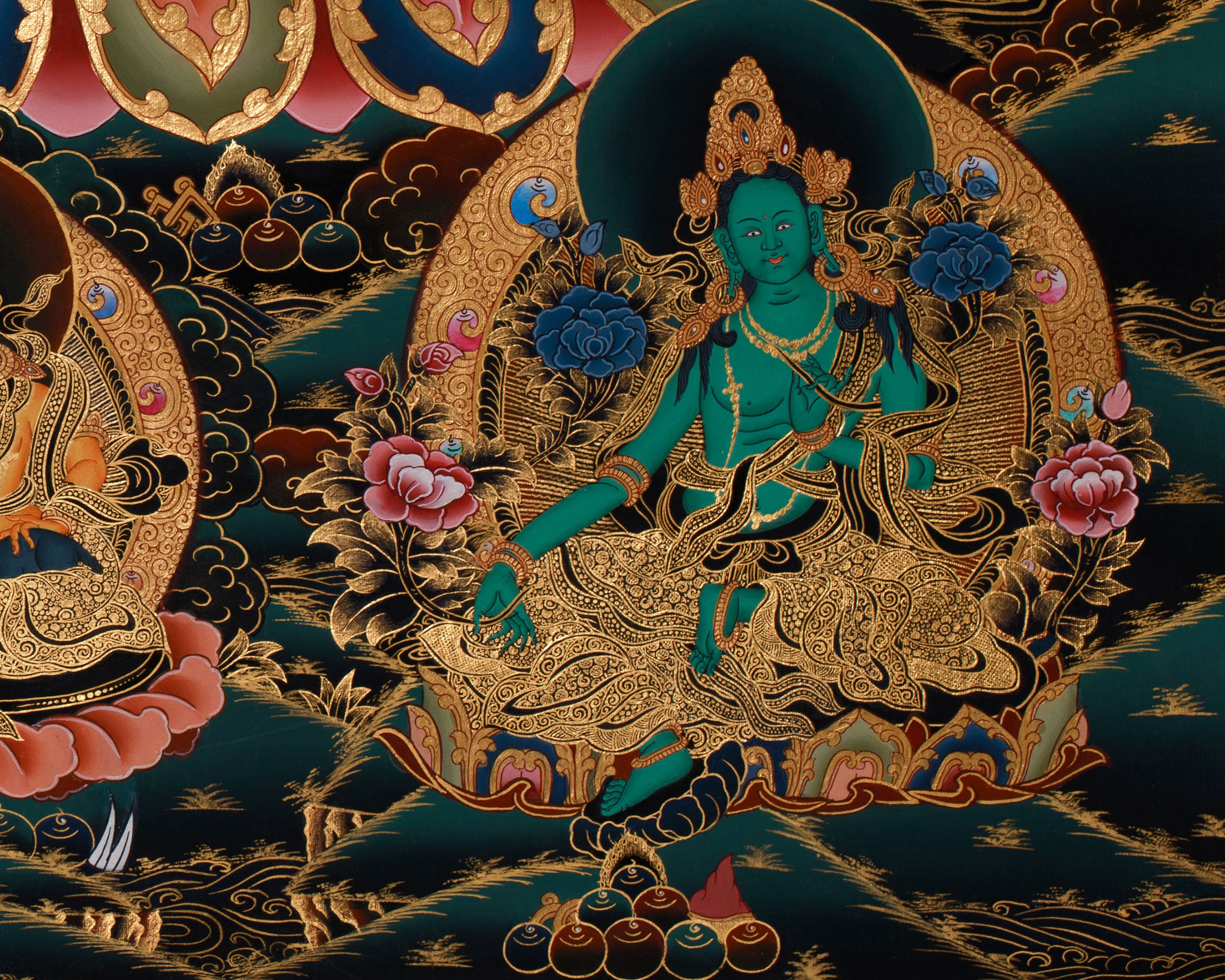 Unique Tibetan Vajrasattva and Consort Thangka | Spiritual Masterpiece with Gold Accents