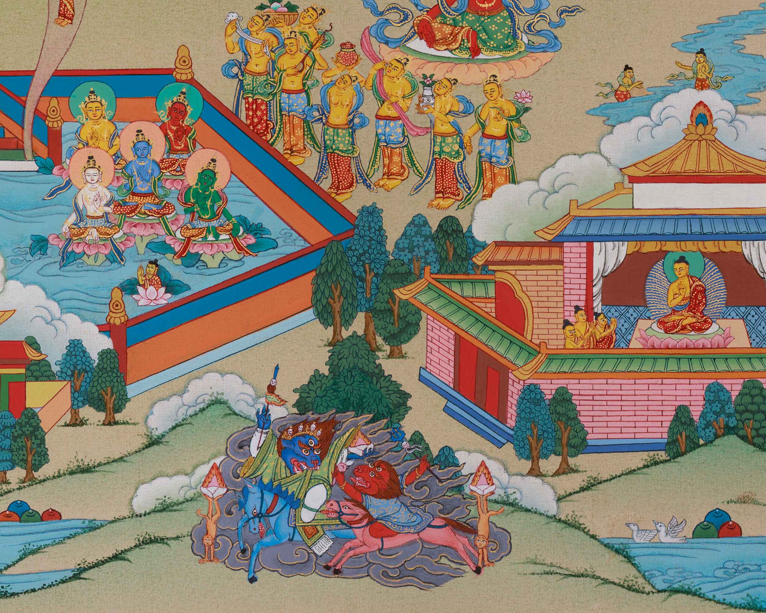Himalayan Amitabha Singham Thangka | Pure Land Blessings
