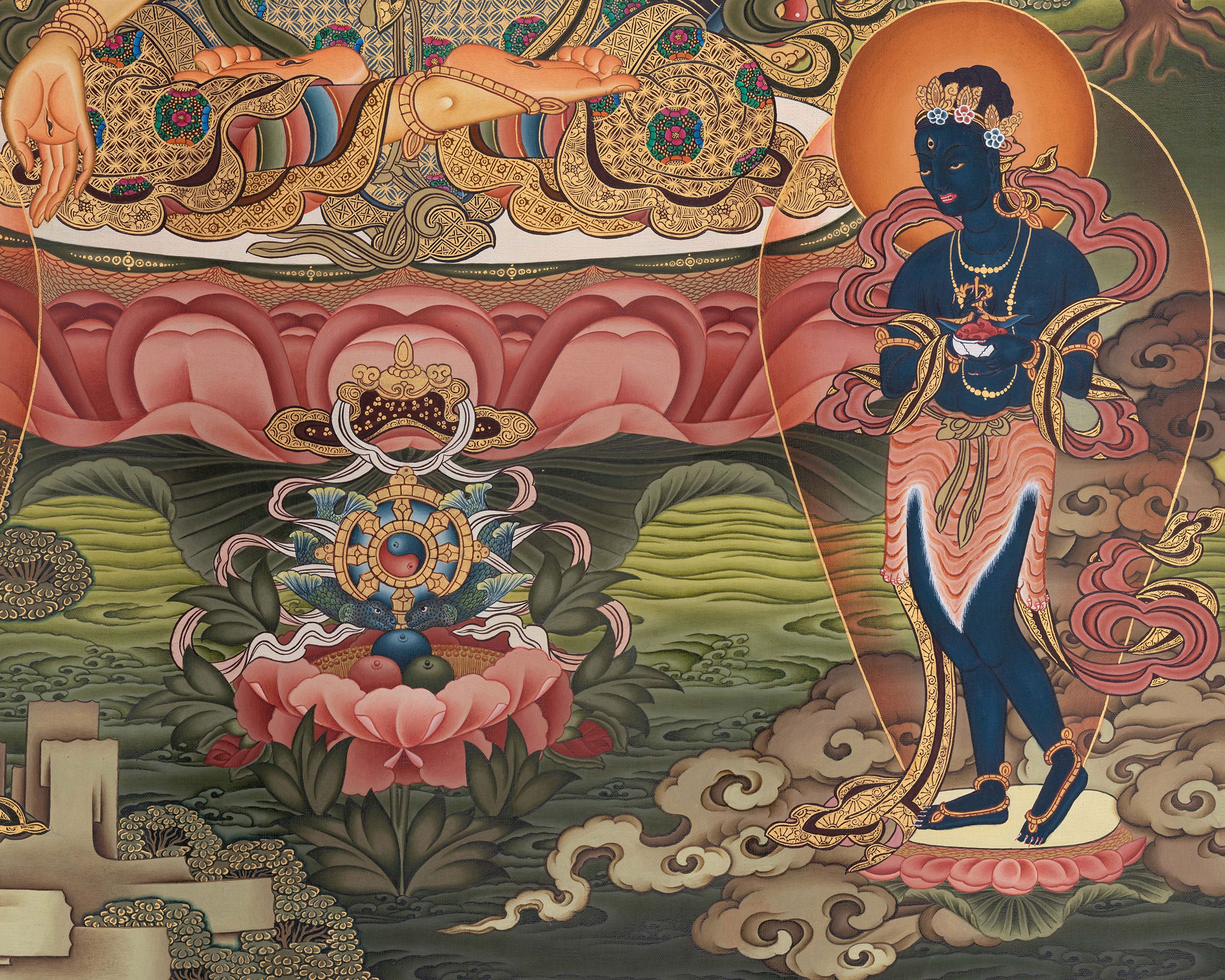 White Tara With Two Bodhisattvas Thangka | Power of Compassion and Enlightenment