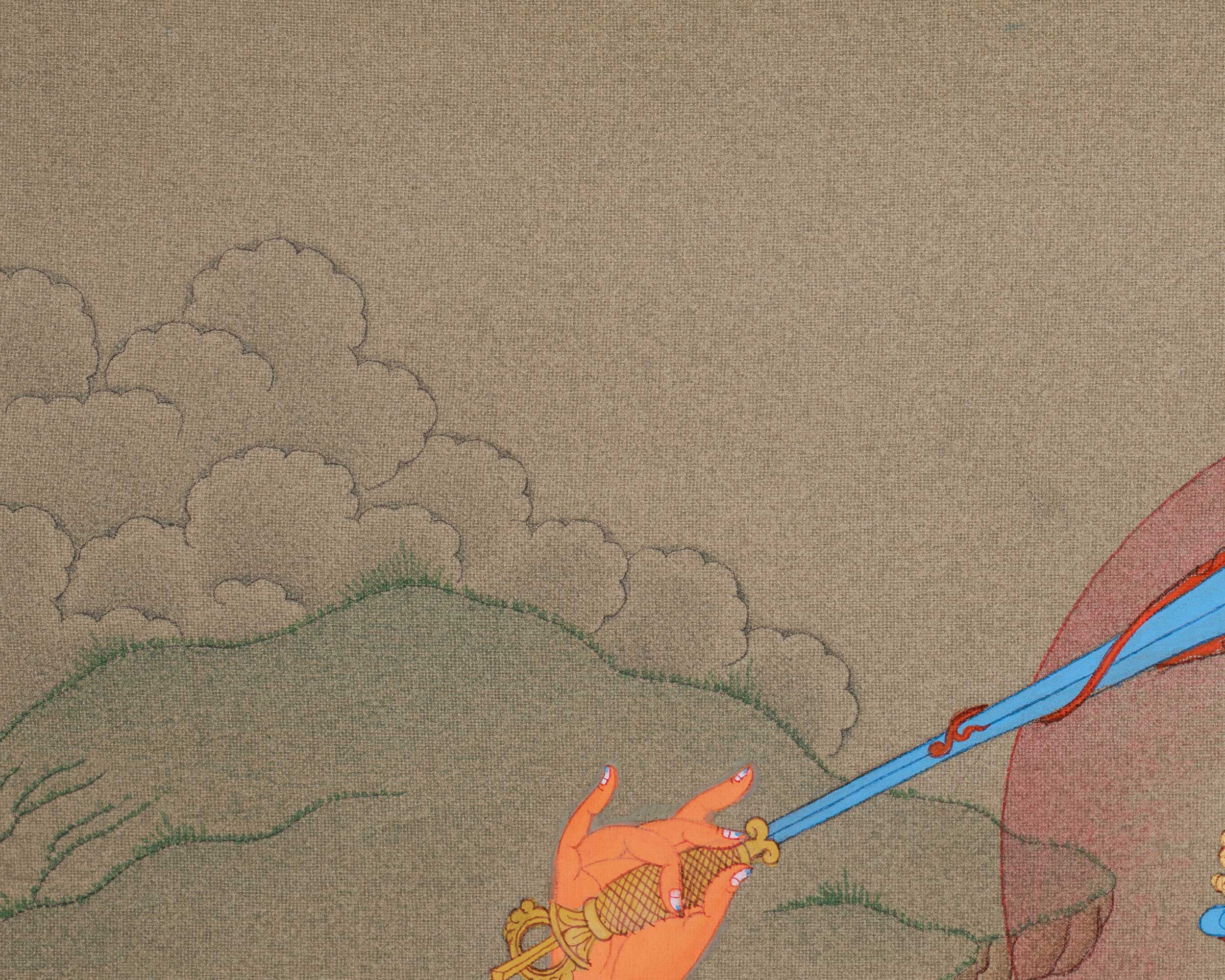 Traditional Handmade Bodhisattva Manjushri Thangka | Embodiment of Learning and Enlightened Mind