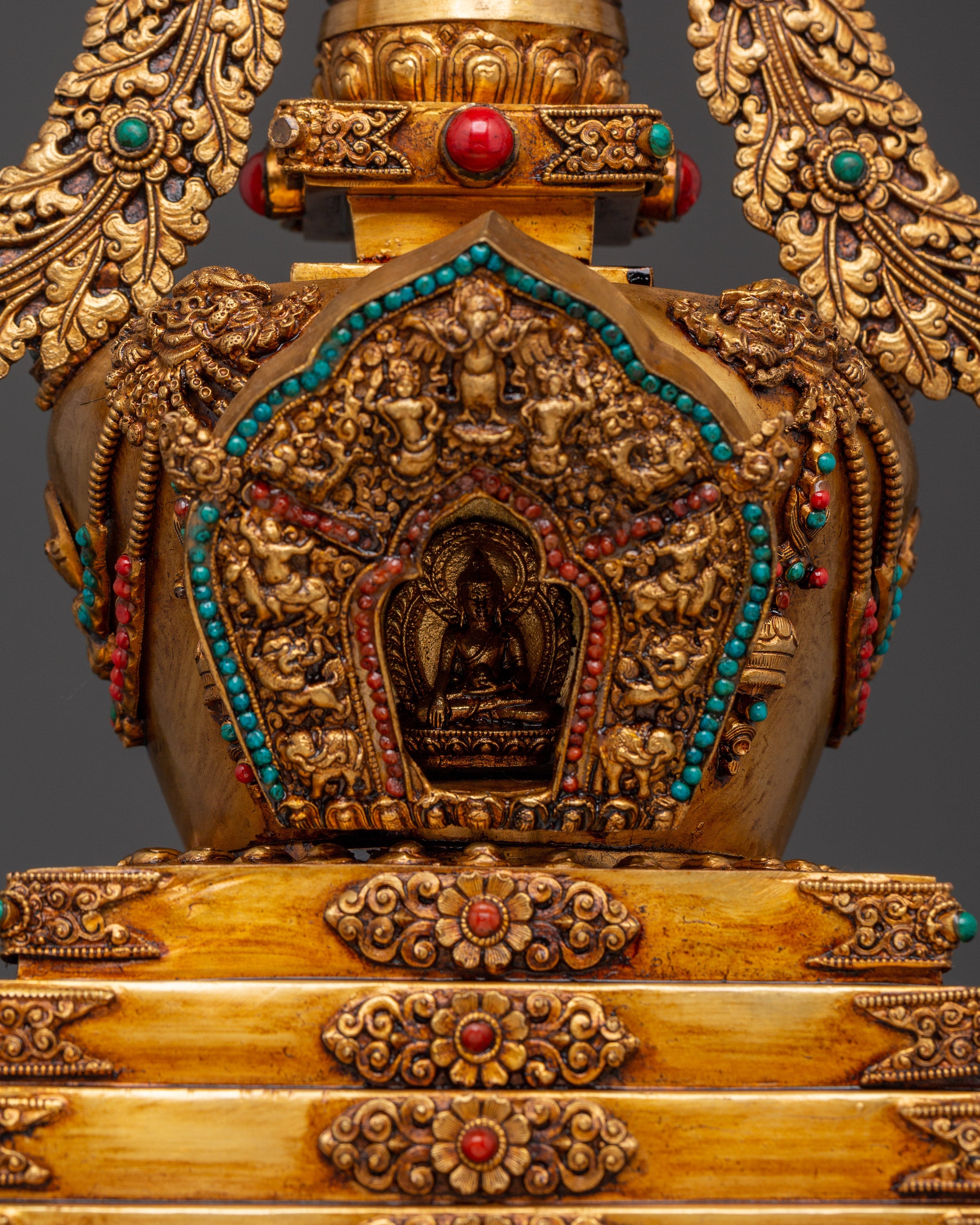 Spiritual Meditation Stupa | Copper & Gold-Plated Tibetan Relic