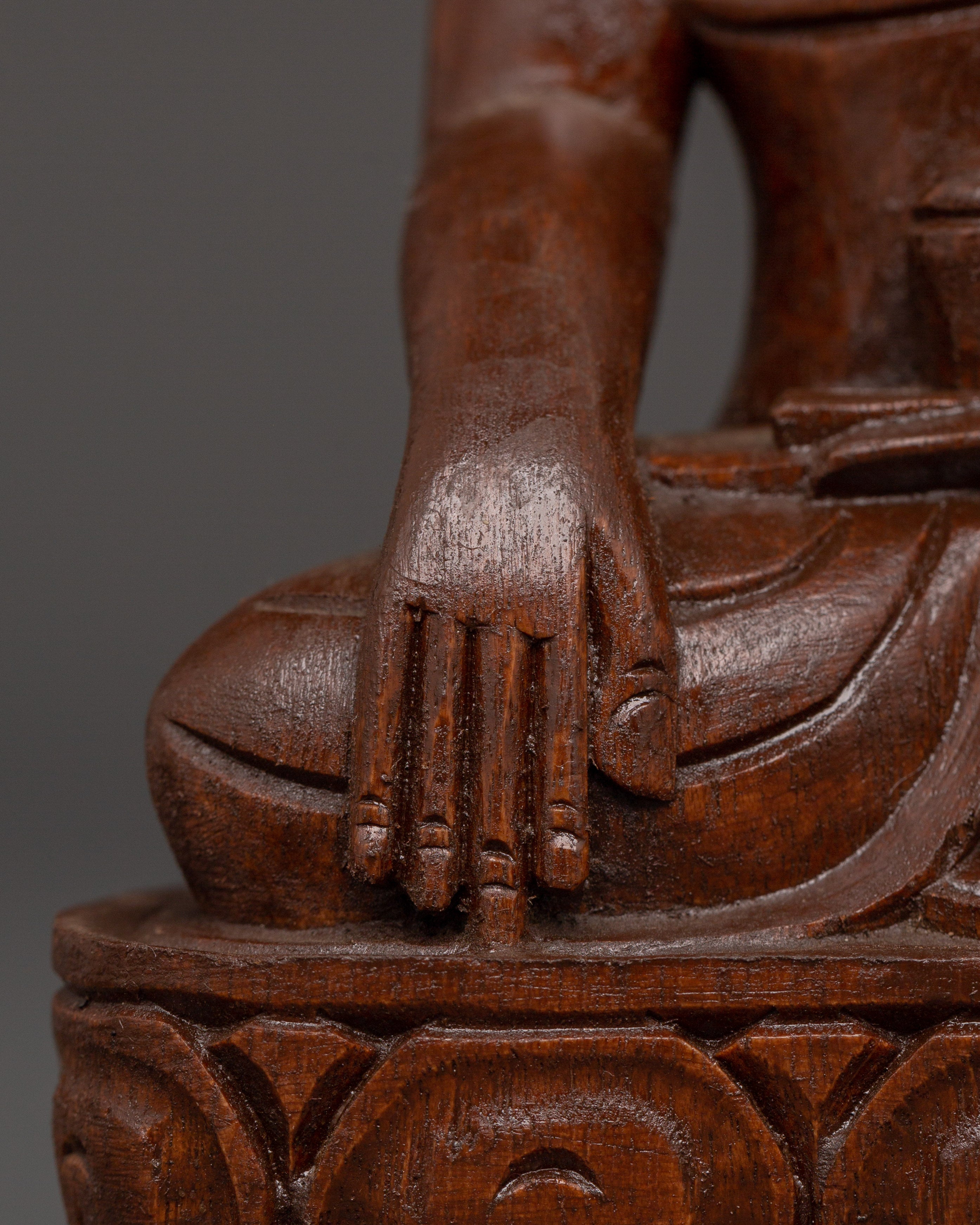 Shakyamuni Buddha Wood Statue | Handcrafted Buddhist Meditation Figurine