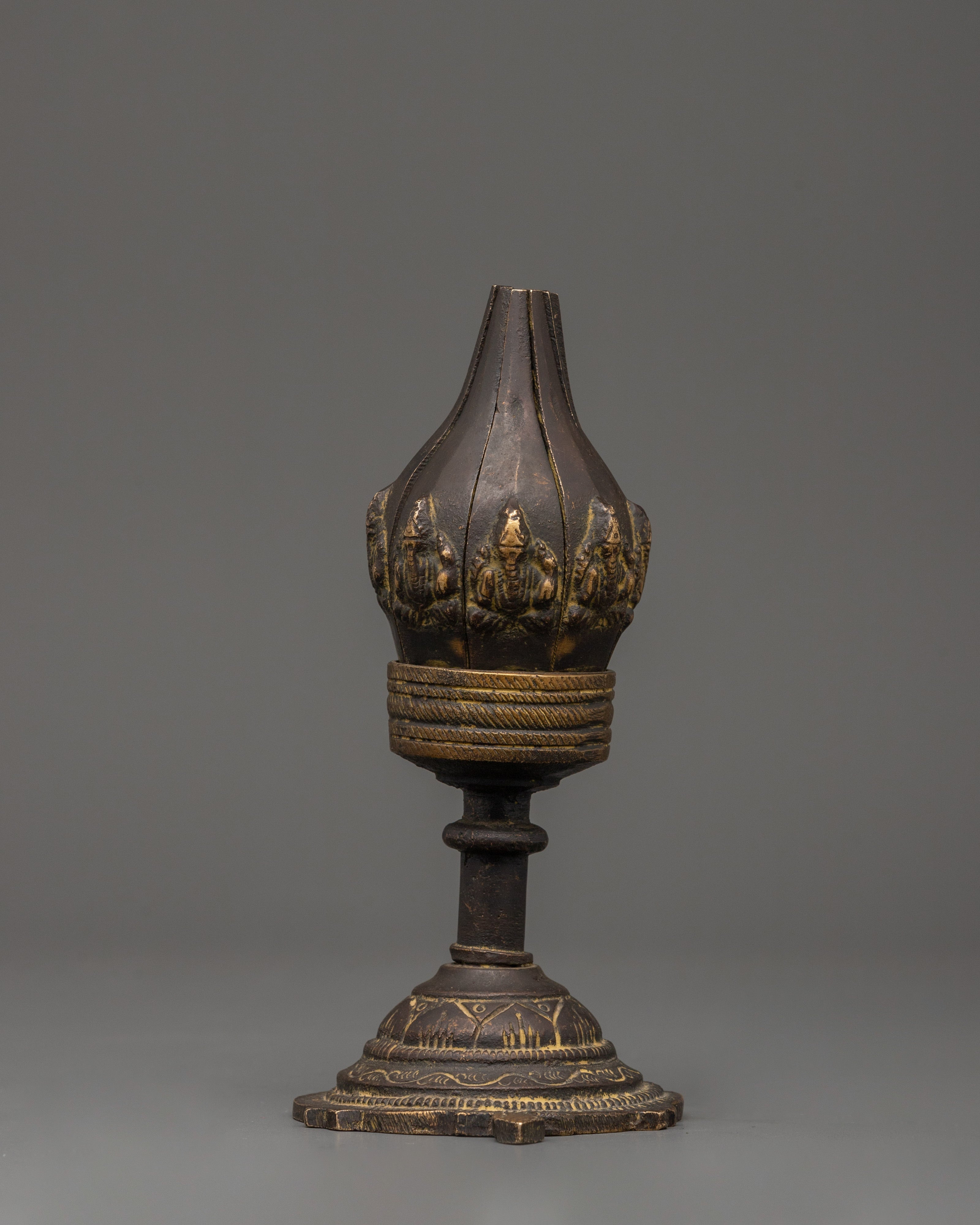 Sacred Tibetan Lotus Lamp for Altar and Ritual Use | Antique Brass Decor