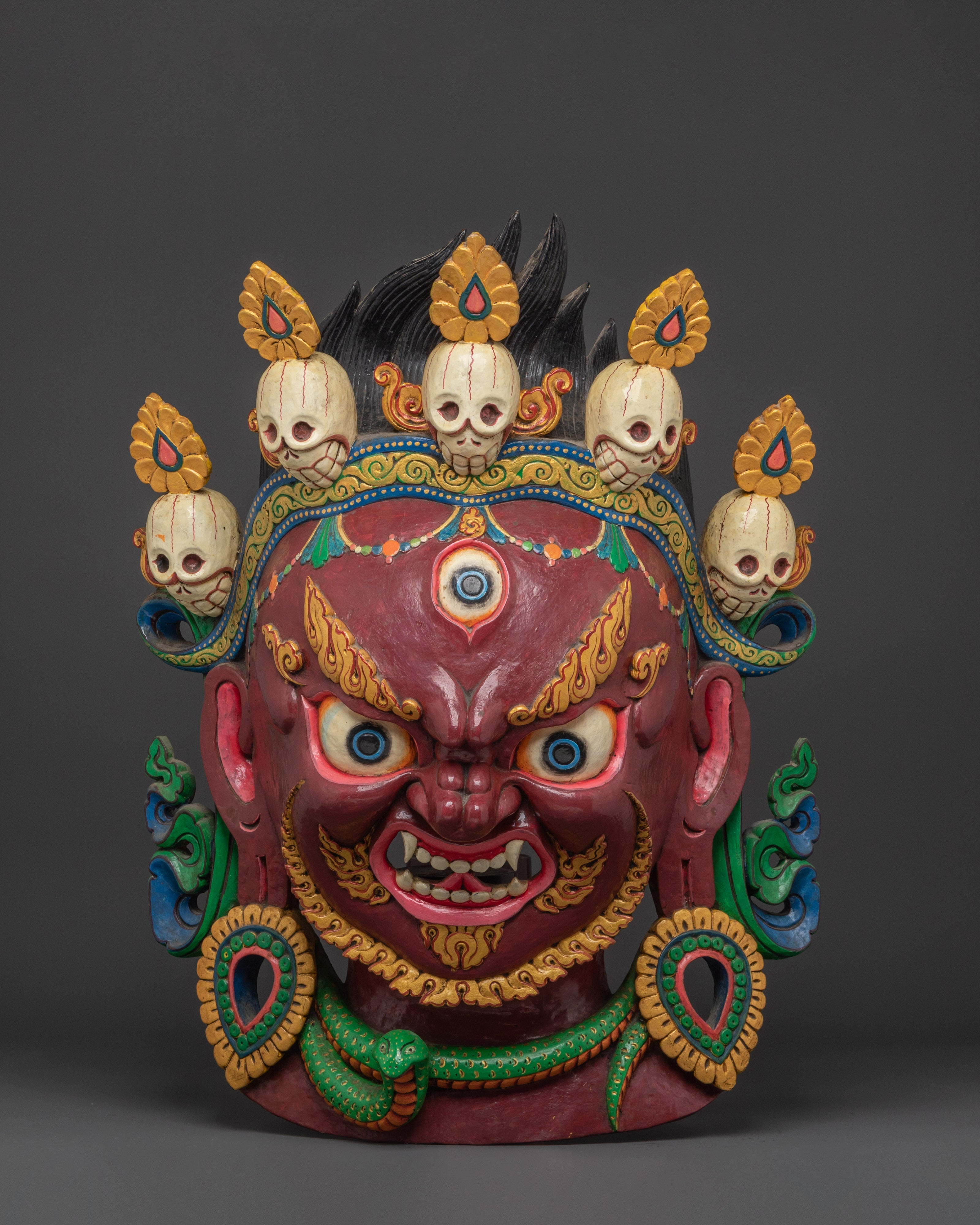 Handcrafted Mahakala Mask with Skull Crown