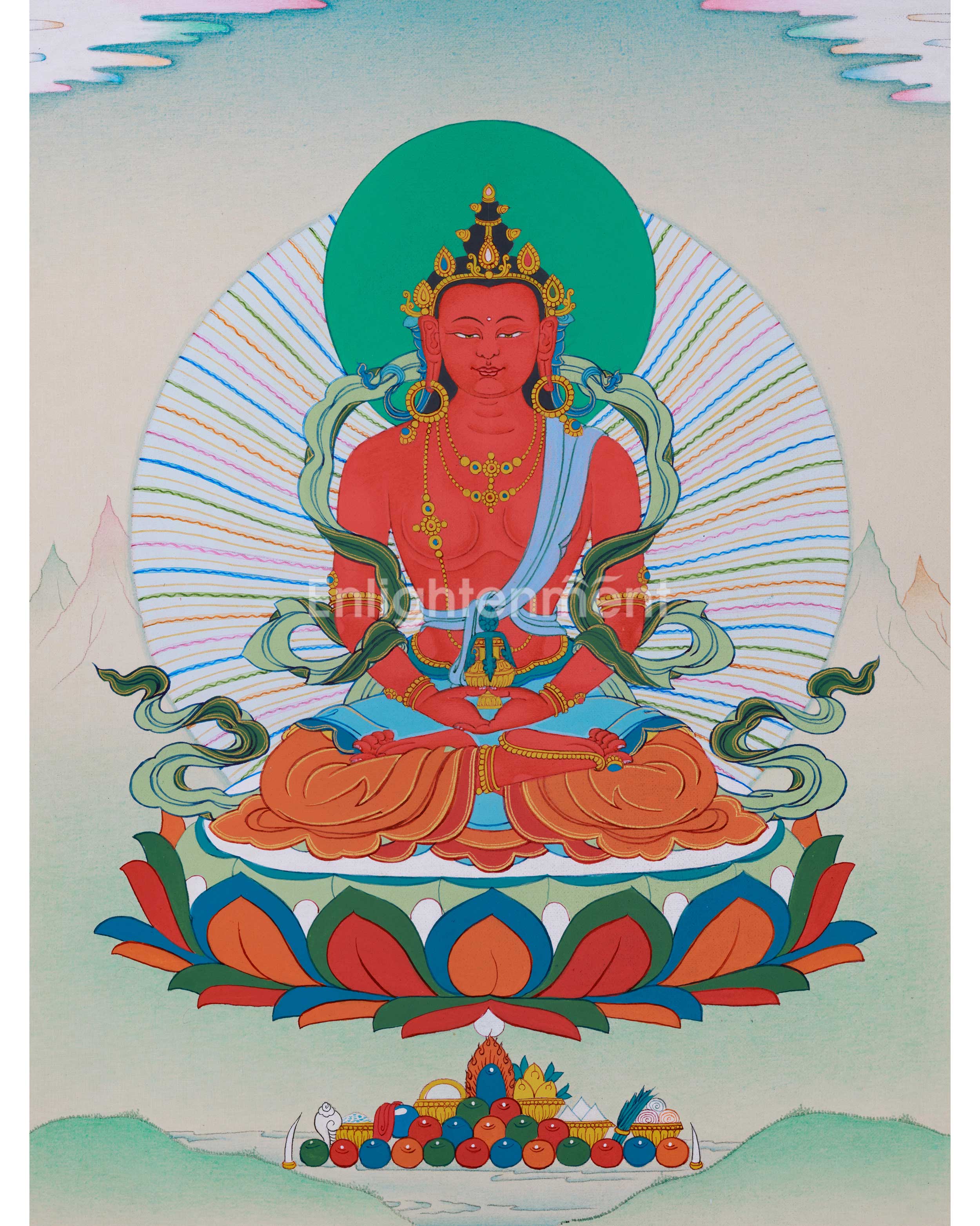 Eternal Bliss: Hand-Painted Amitayus Thangka - With Brocade