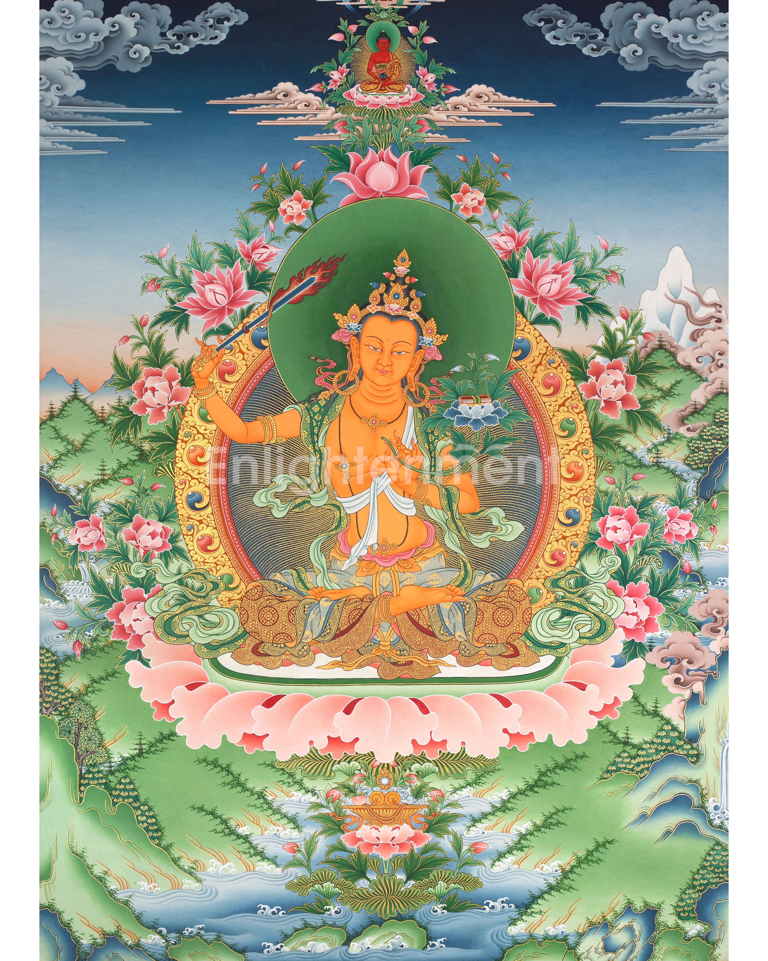 Arya Bodhisattva Manjushri Original Hand-Painted Thangka