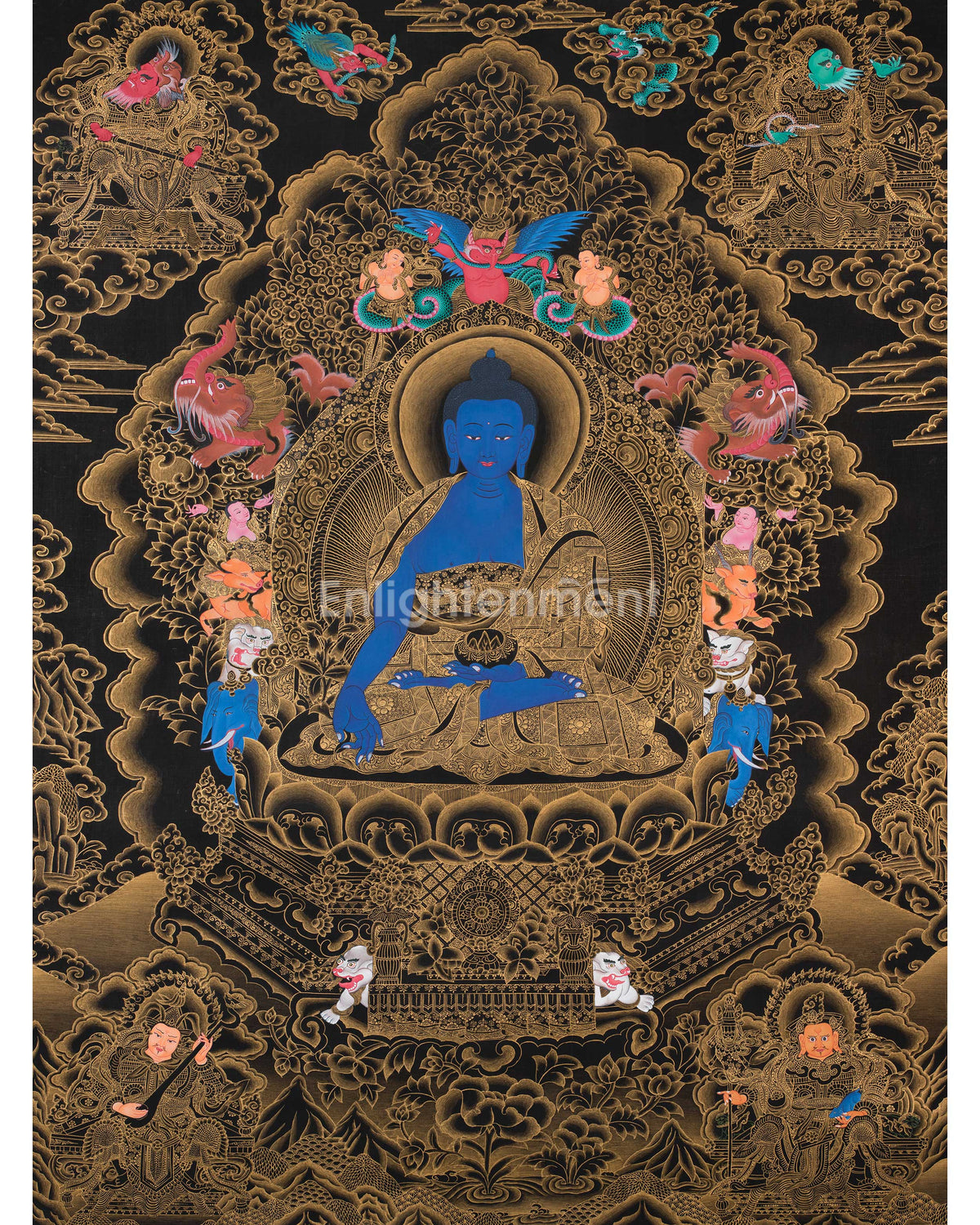 Black and Gold Style Medicine Buddha Thangka