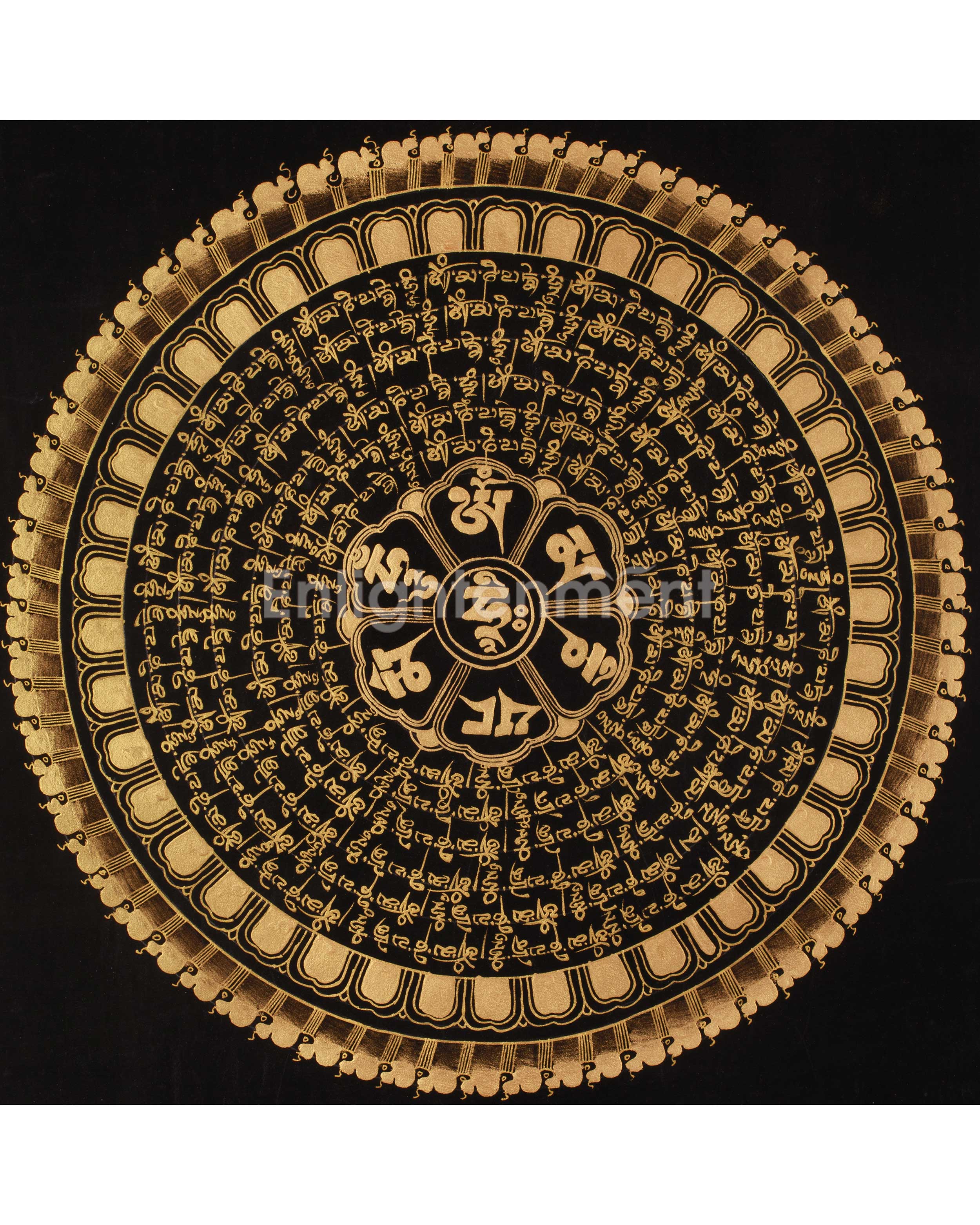 Buddhist Gold and Black Mantra Mandala