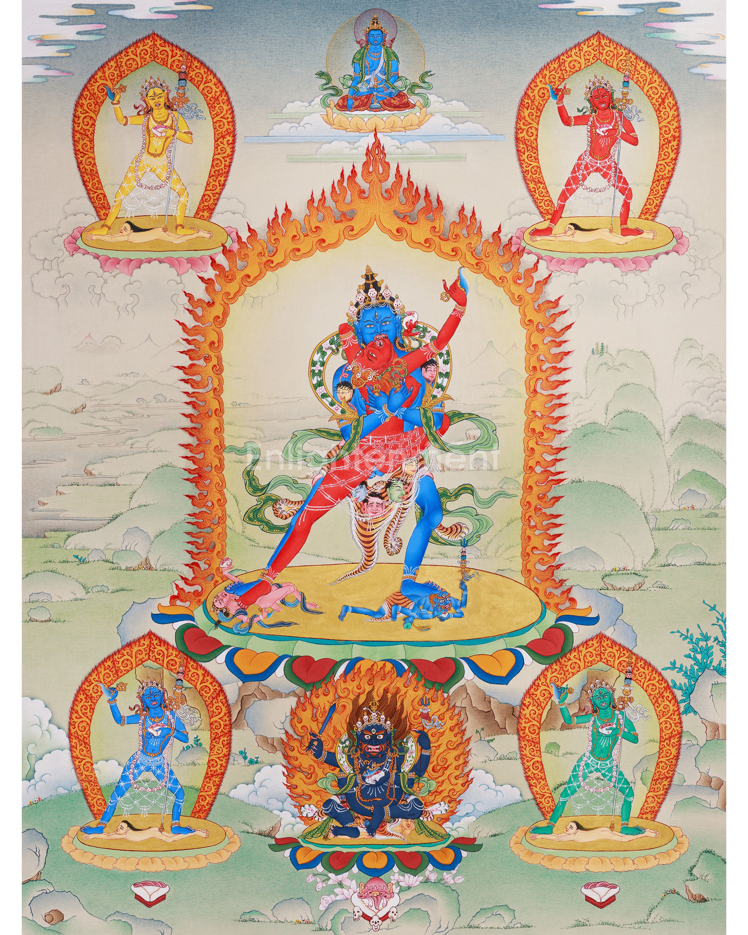 Hand-painted Chakrasamvara, Heruka, Yaba, Yum Tantra, Thangka online Painting 11 x 15-Inch