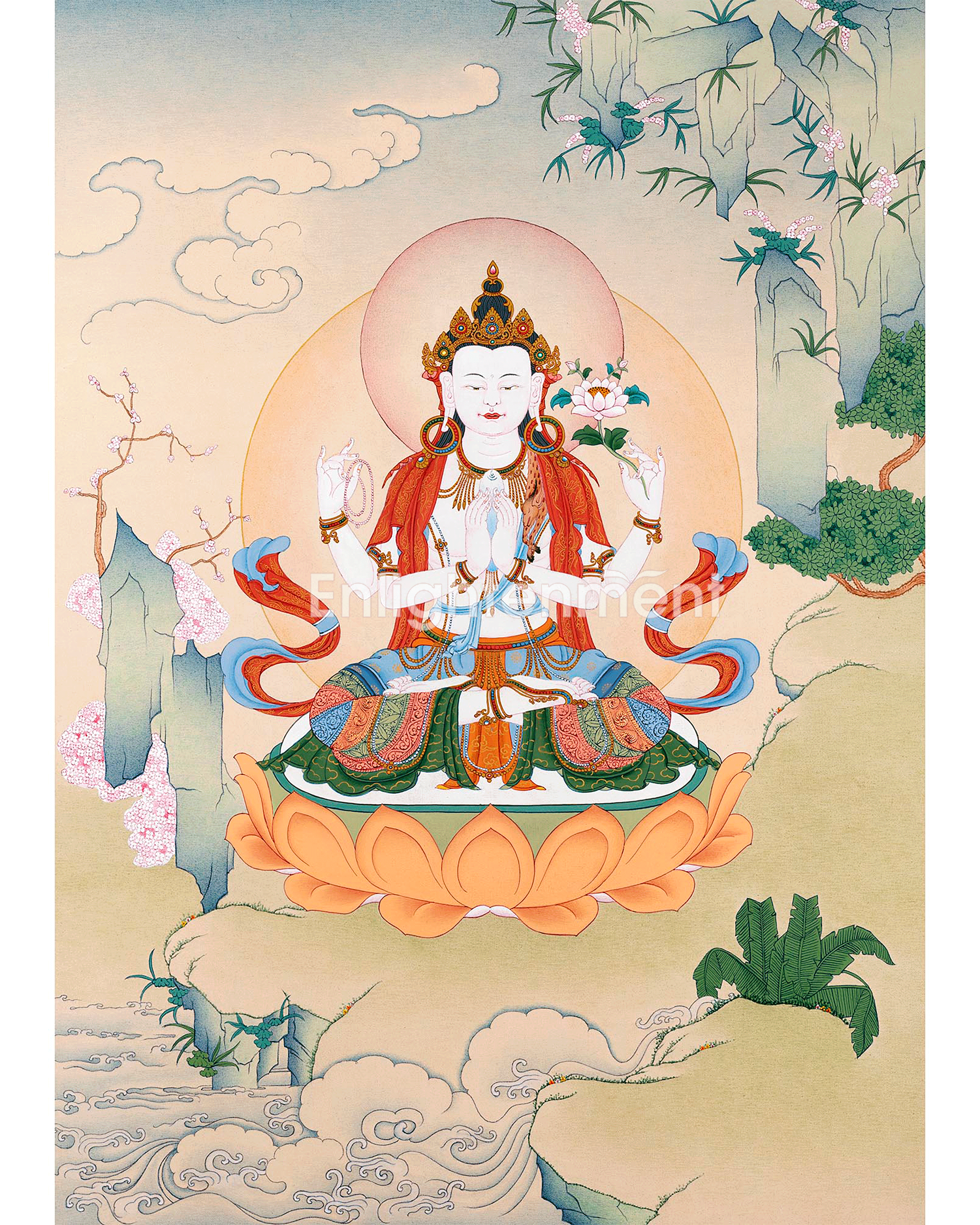 Four-Armed Chenrezig Thangka | Tibetan Bodhisattva Art