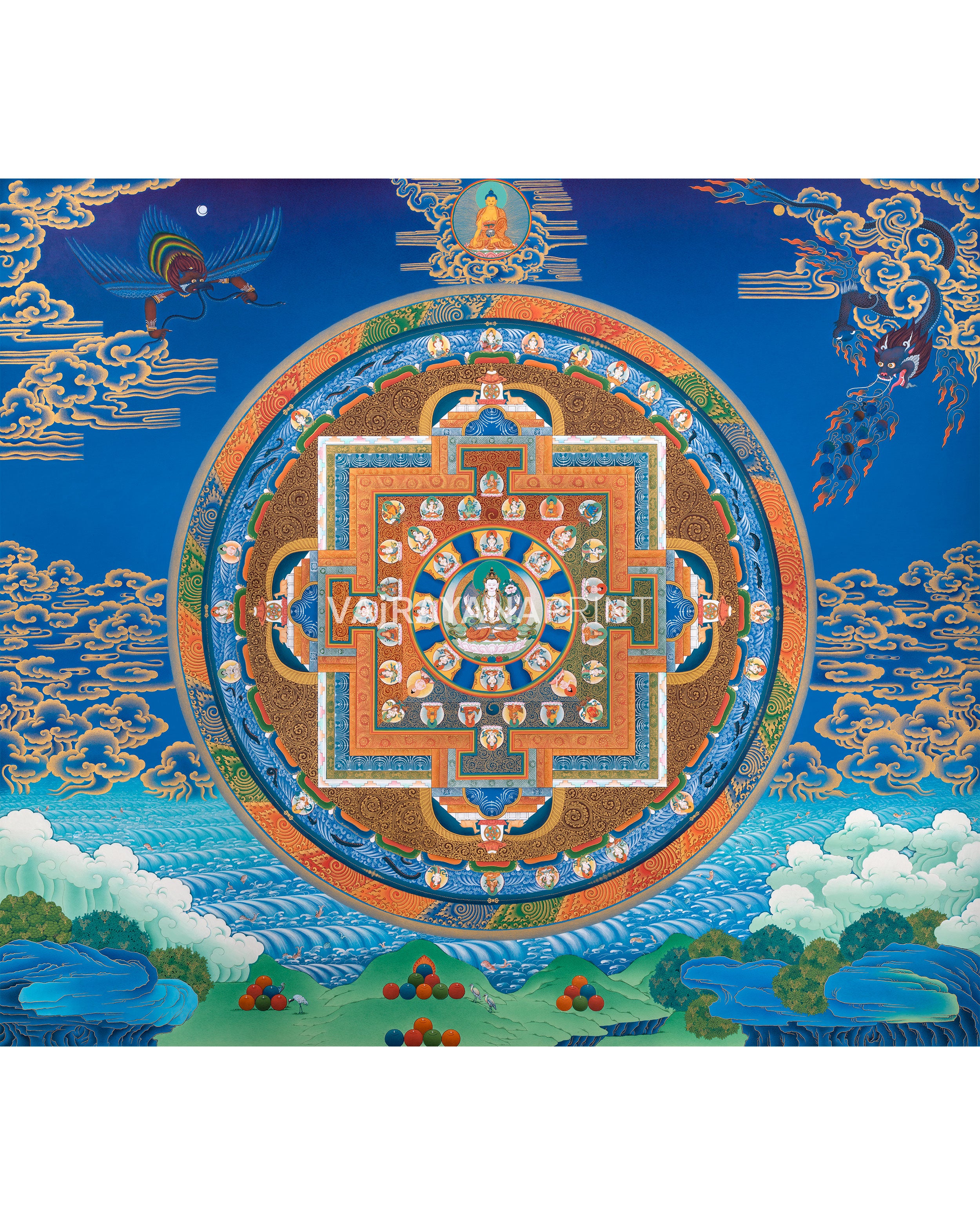 Chenresig Mandala Thangka Print | Traditional Tibetan Mandala Artwork