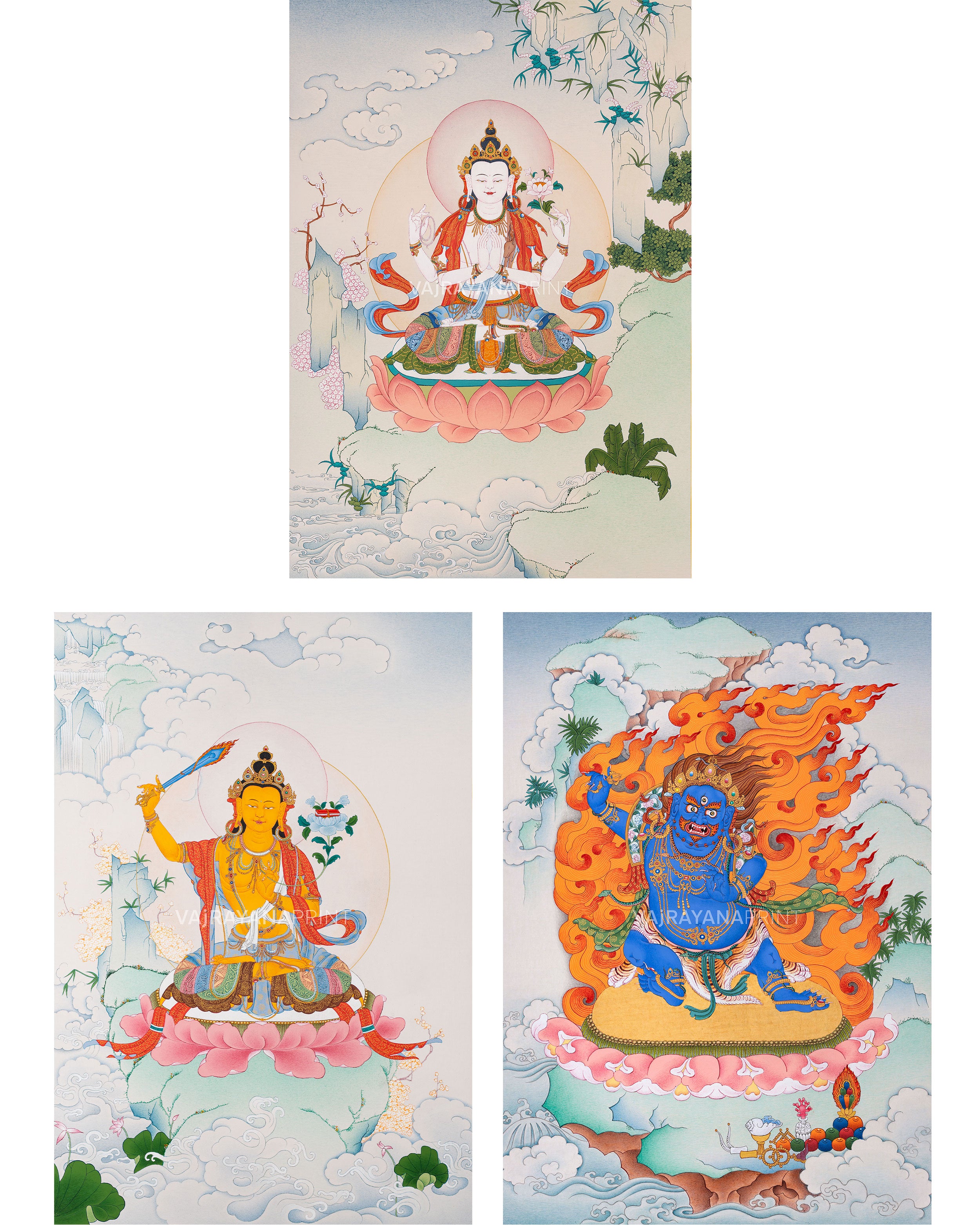 Chenresig-Manjushri-Vajrapani-Thangka Print Set